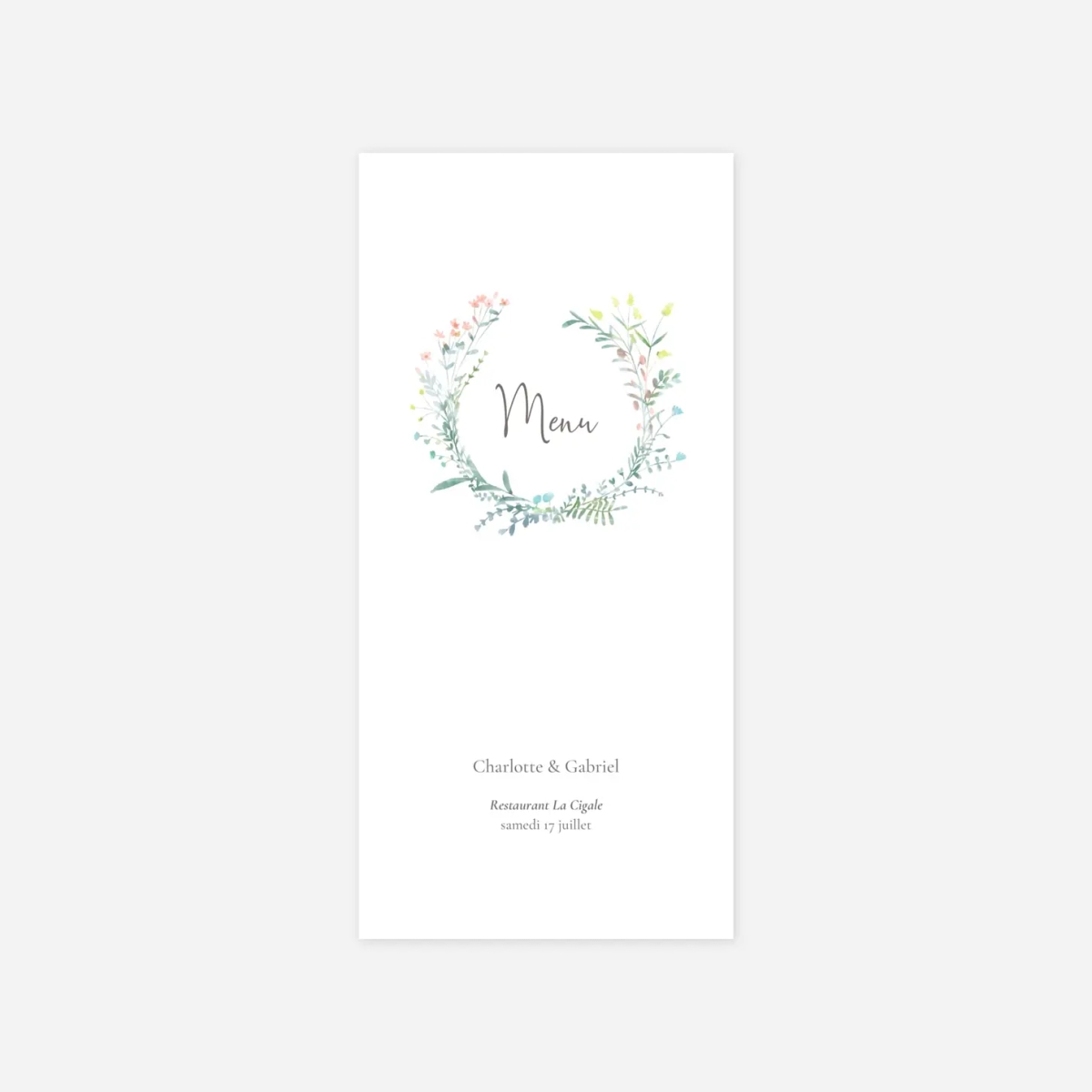 Menu mariage Couronne florale