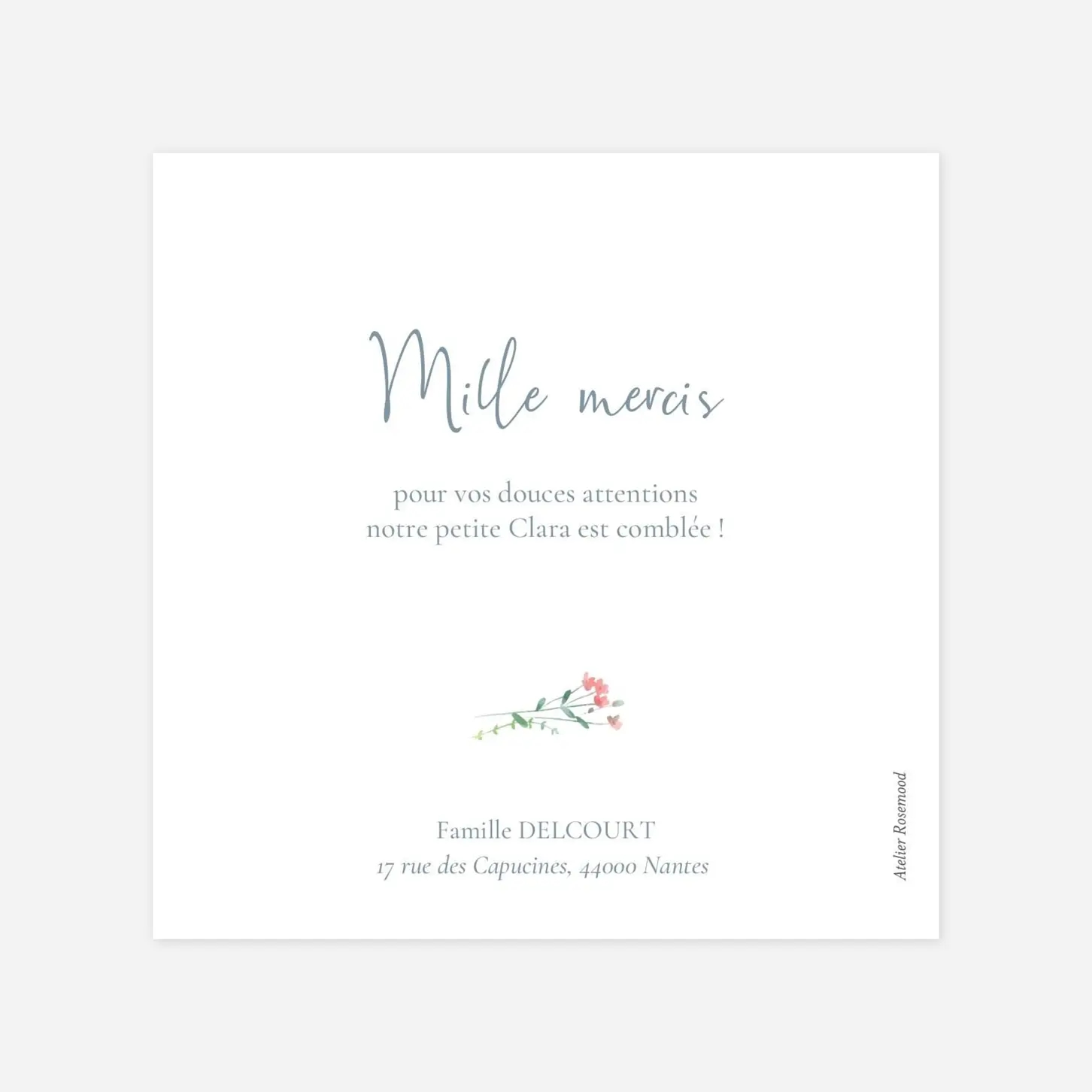 Carte remerciement naissance Couronne florale II