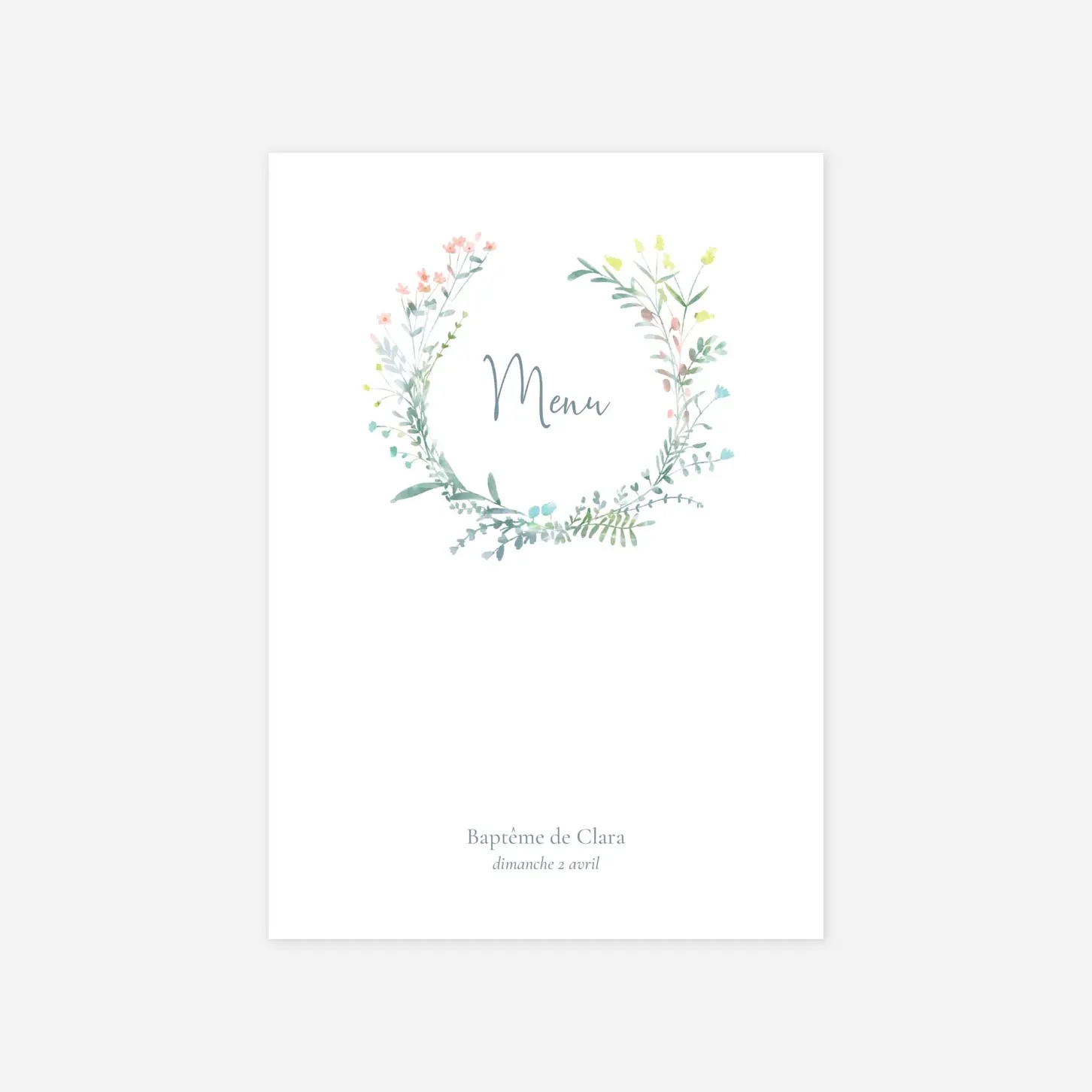 Menu baptême Couronne florale II
