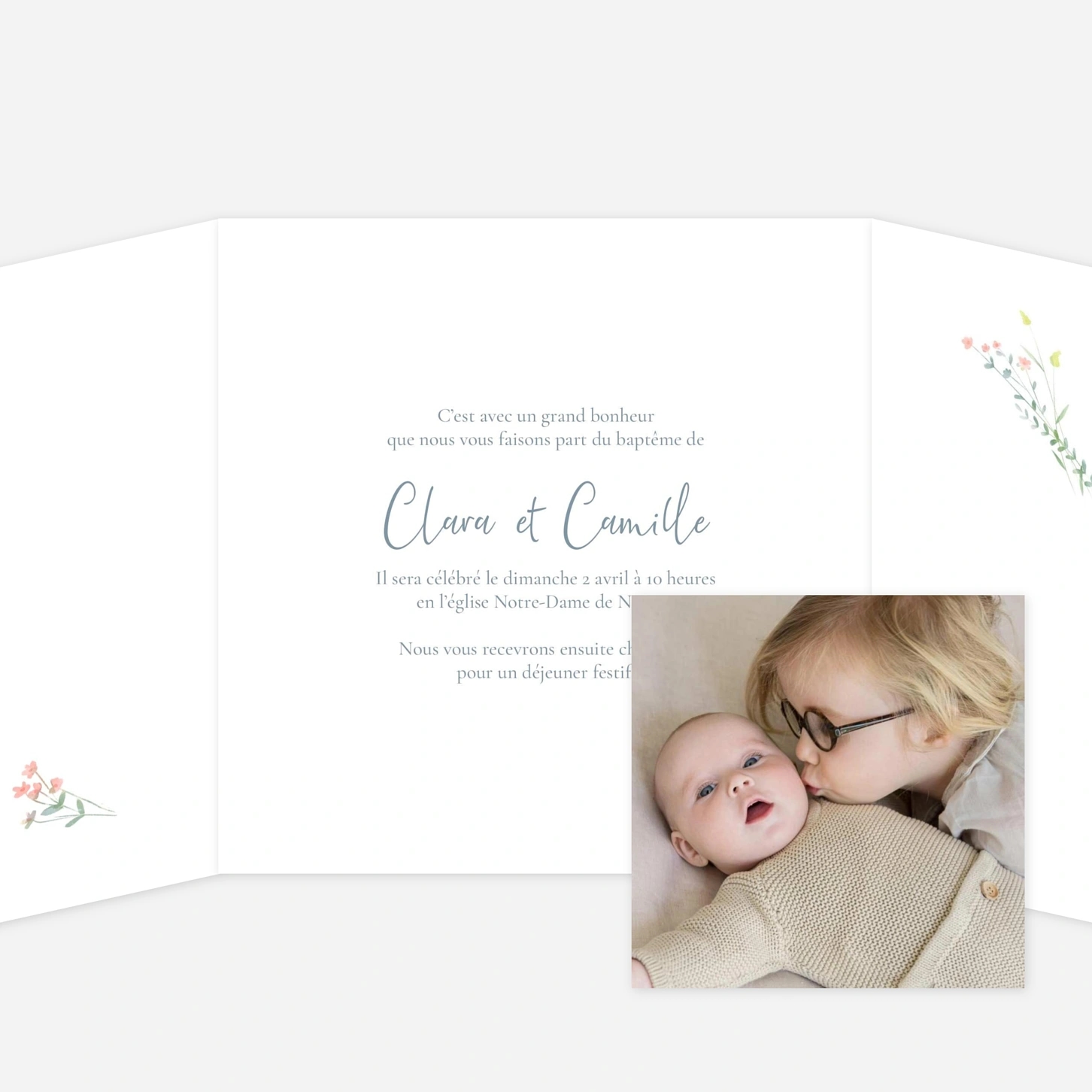 Faire-part baptême Couronne florale III