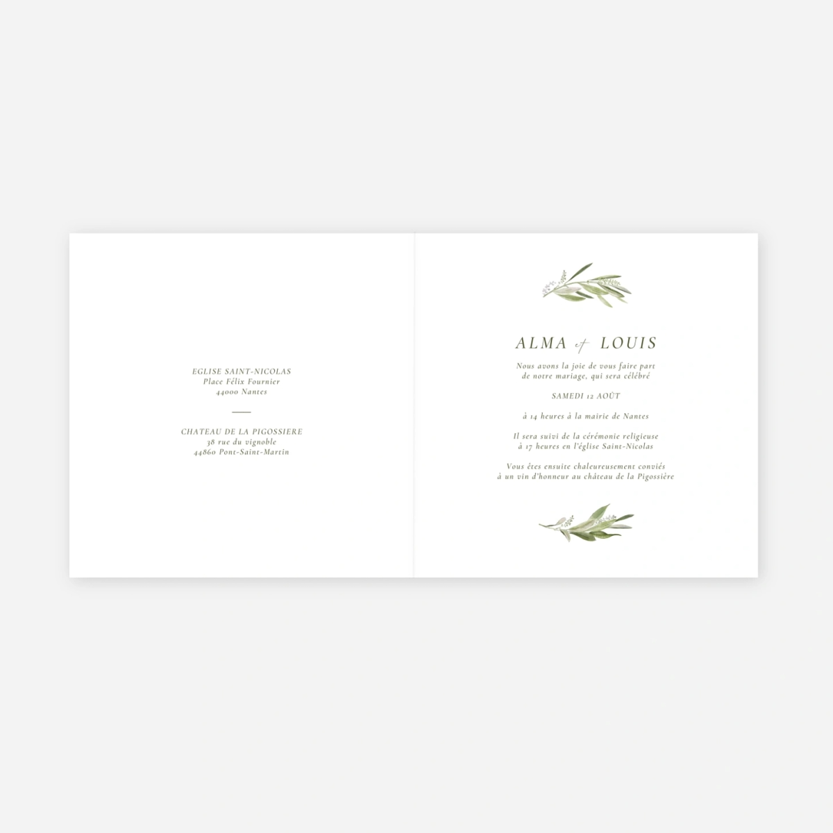 Faire-part mariage Couronne d'olivier