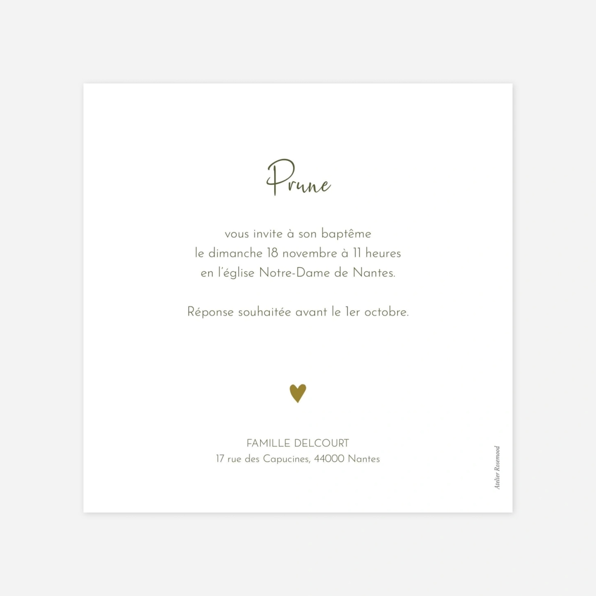 Faire-part baptême Coeur Médaillon