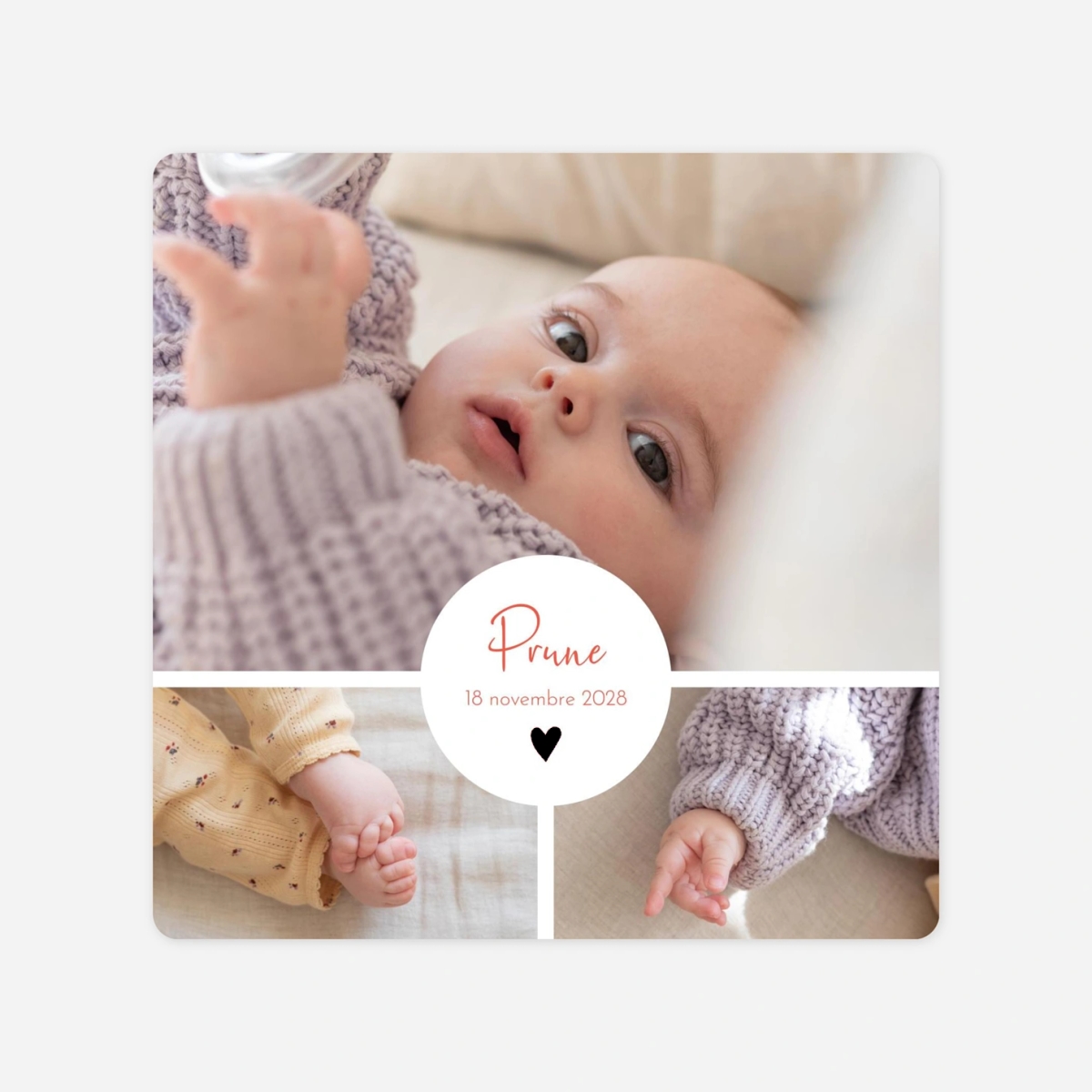 Faire-part naissance Cœur médaillon