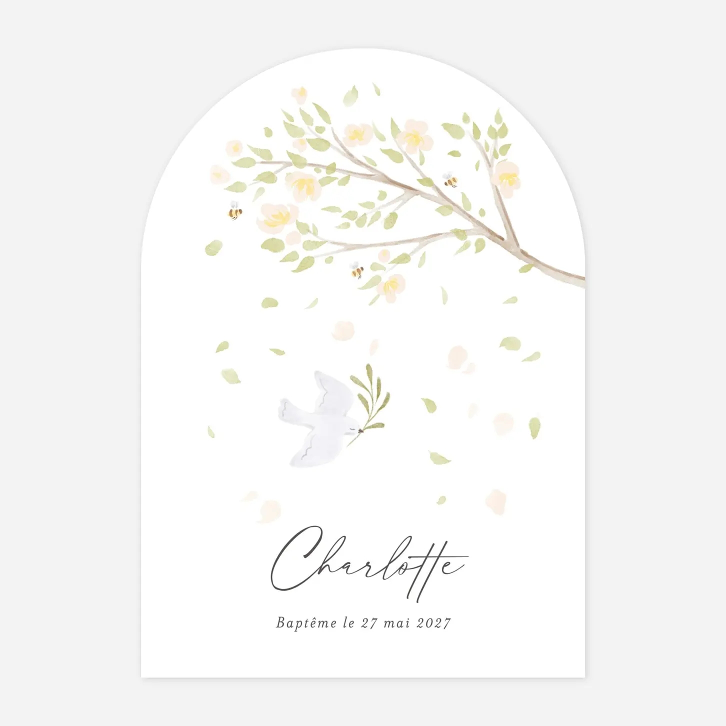 Faire-part baptême Colombe au rameau