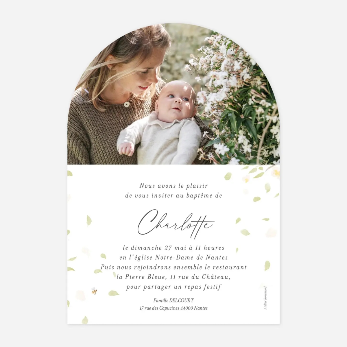 Faire-part baptême Colombe au rameau