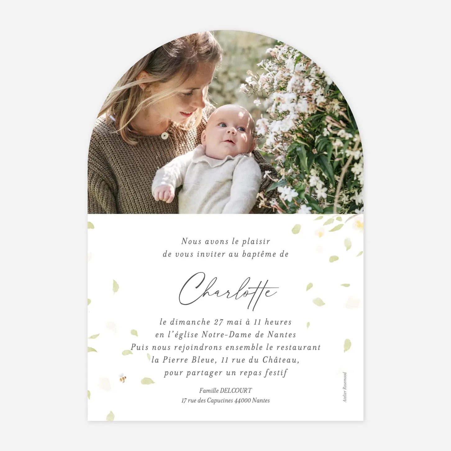 Faire-part baptême Colombe au rameau