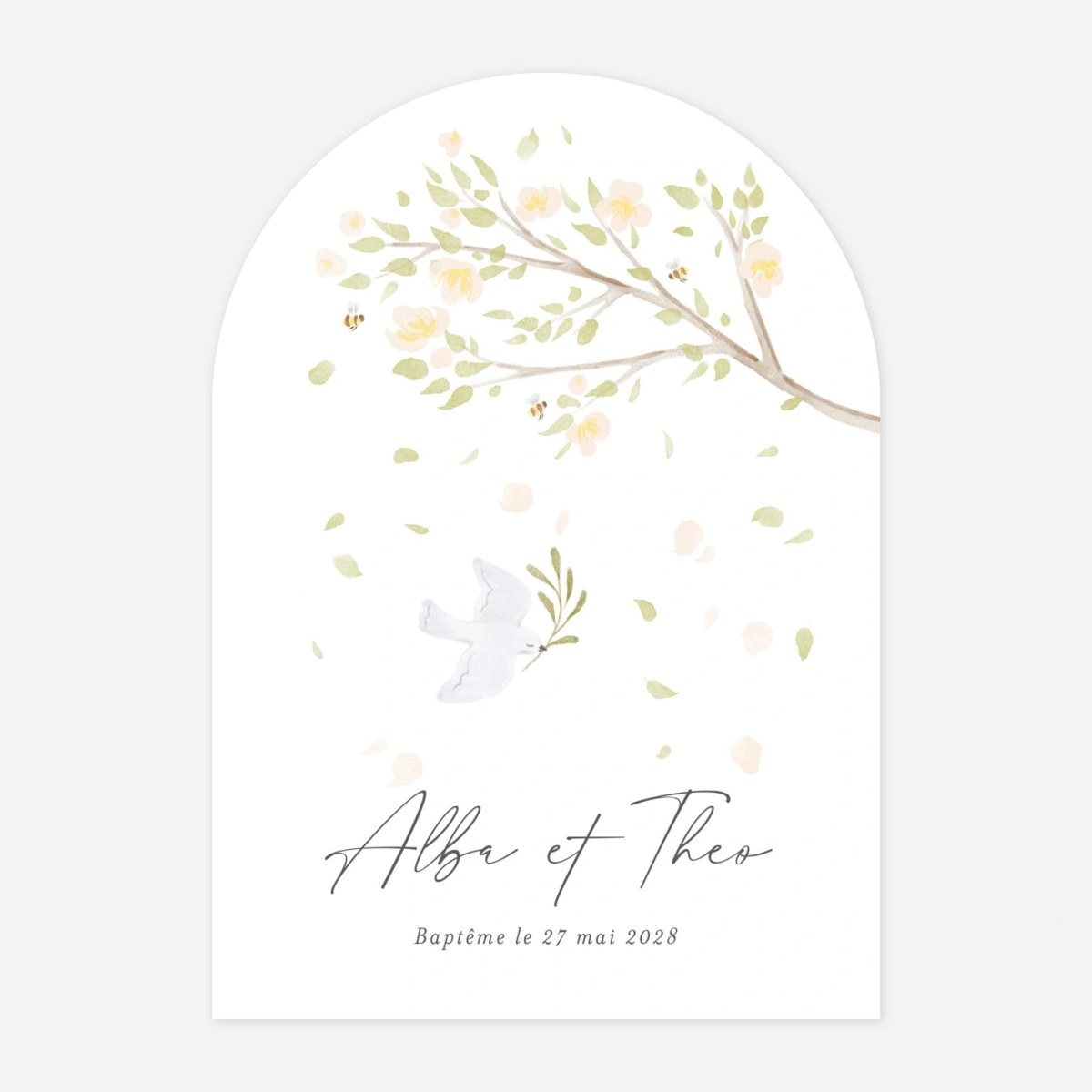 Faire-part baptême Colombe au rameau II