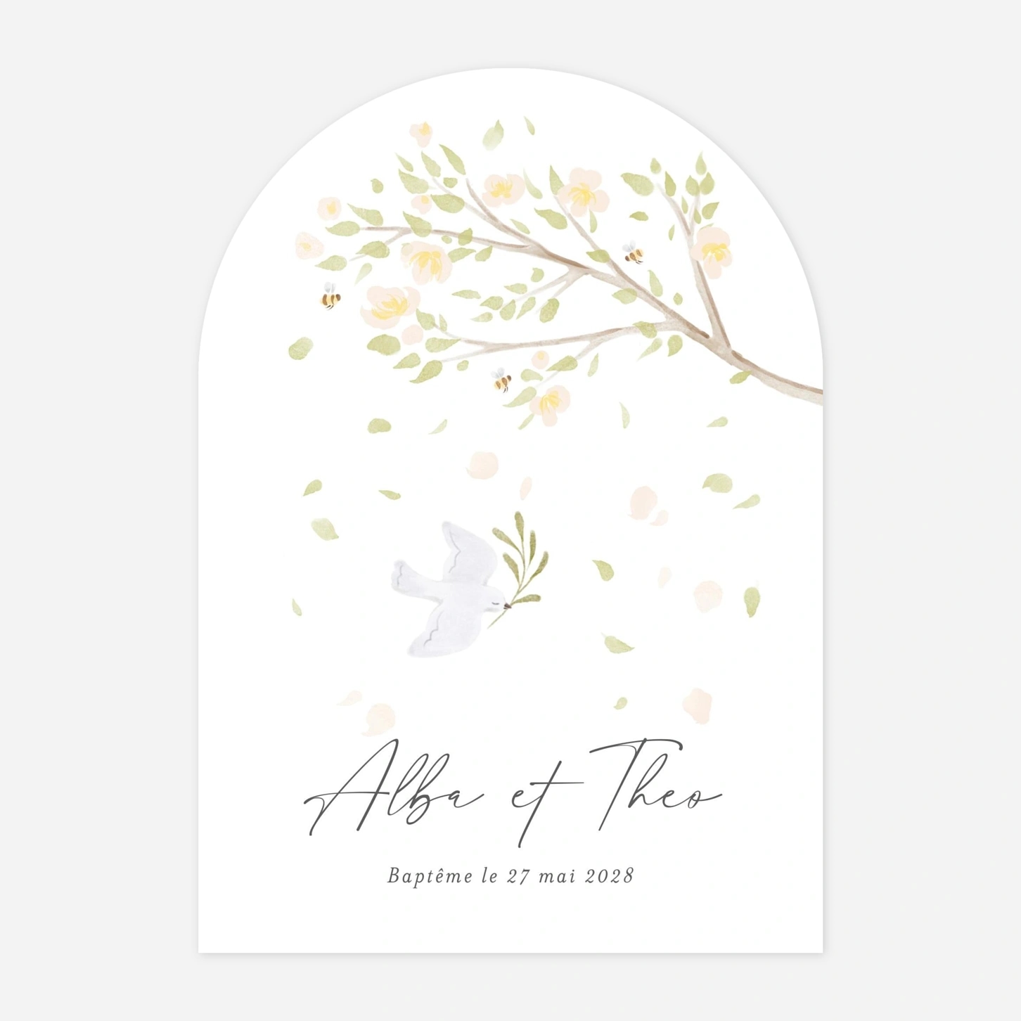Faire-part baptême Colombe au rameau II