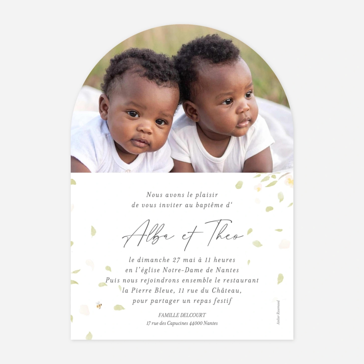 Faire-part baptême Colombe au rameau II