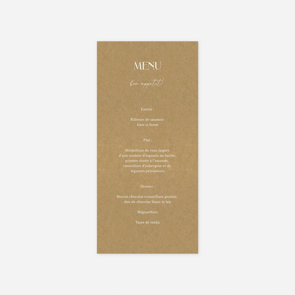 Menu mariage Cœurs unis
