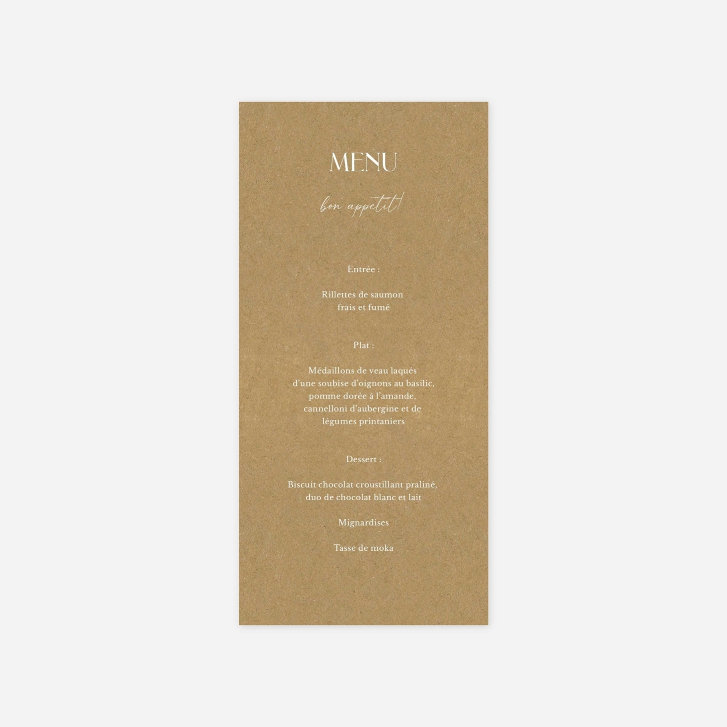 Menu mariage Cœurs unis