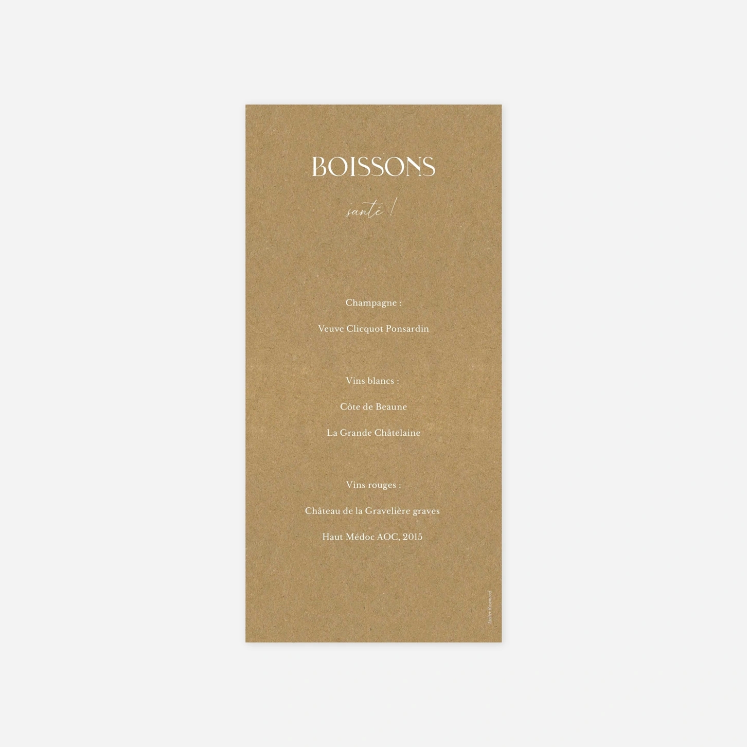 Menu mariage Cœurs unis