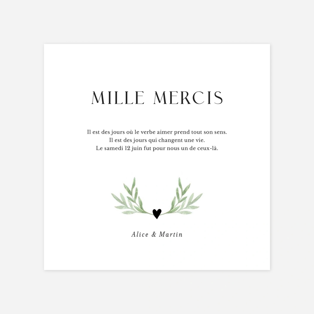 Carte de remerciements Cœur végétal