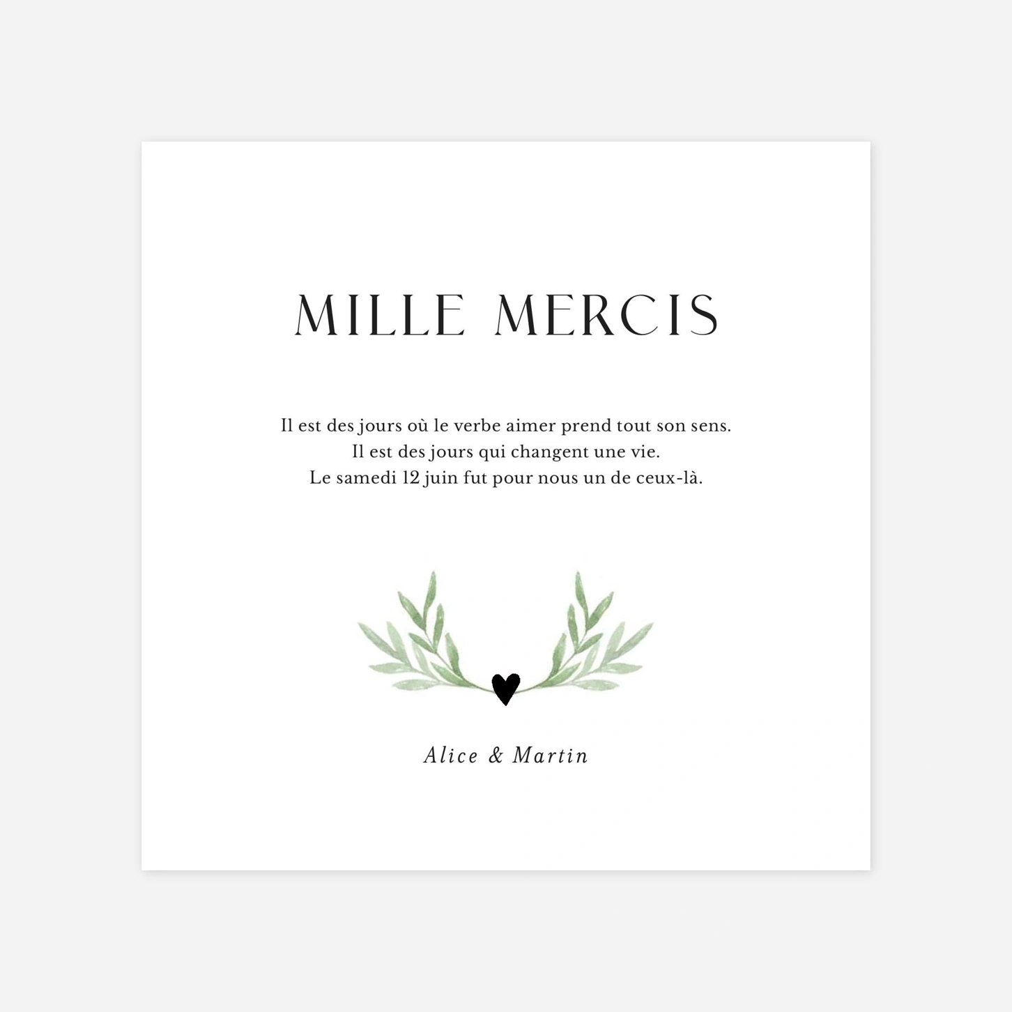 Carte de remerciements Cœur végétal