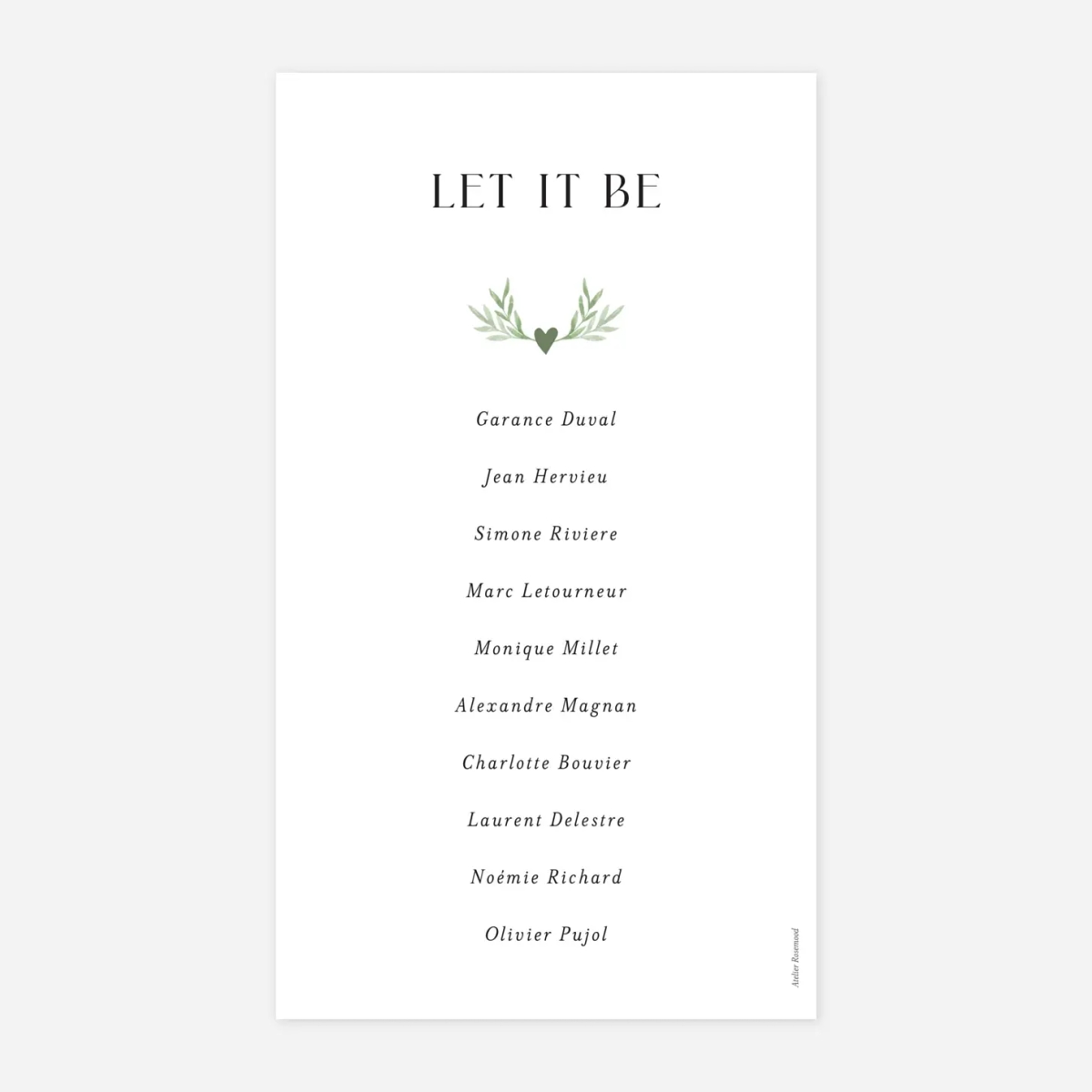 Nom de table mariage Cœur végétal