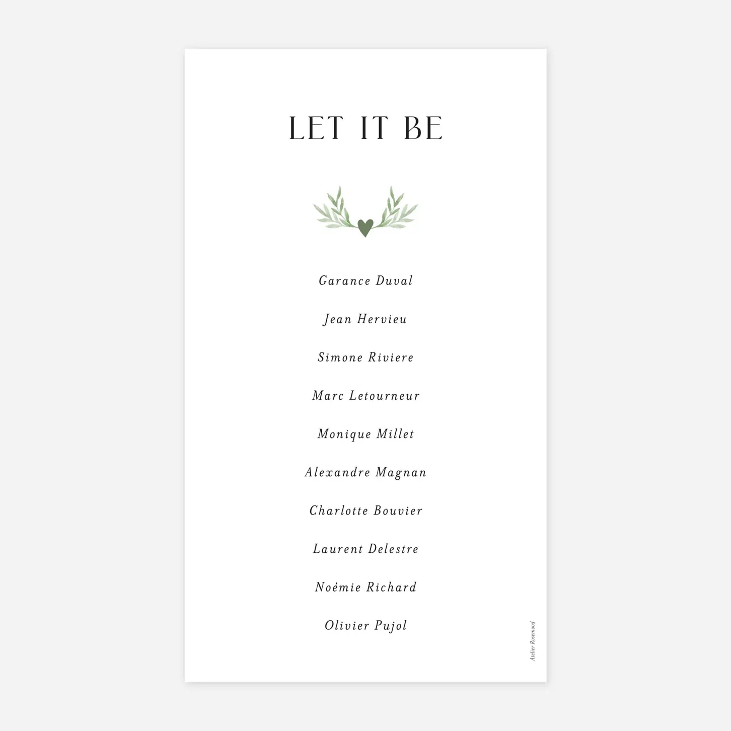 Nom de table mariage Cœur végétal