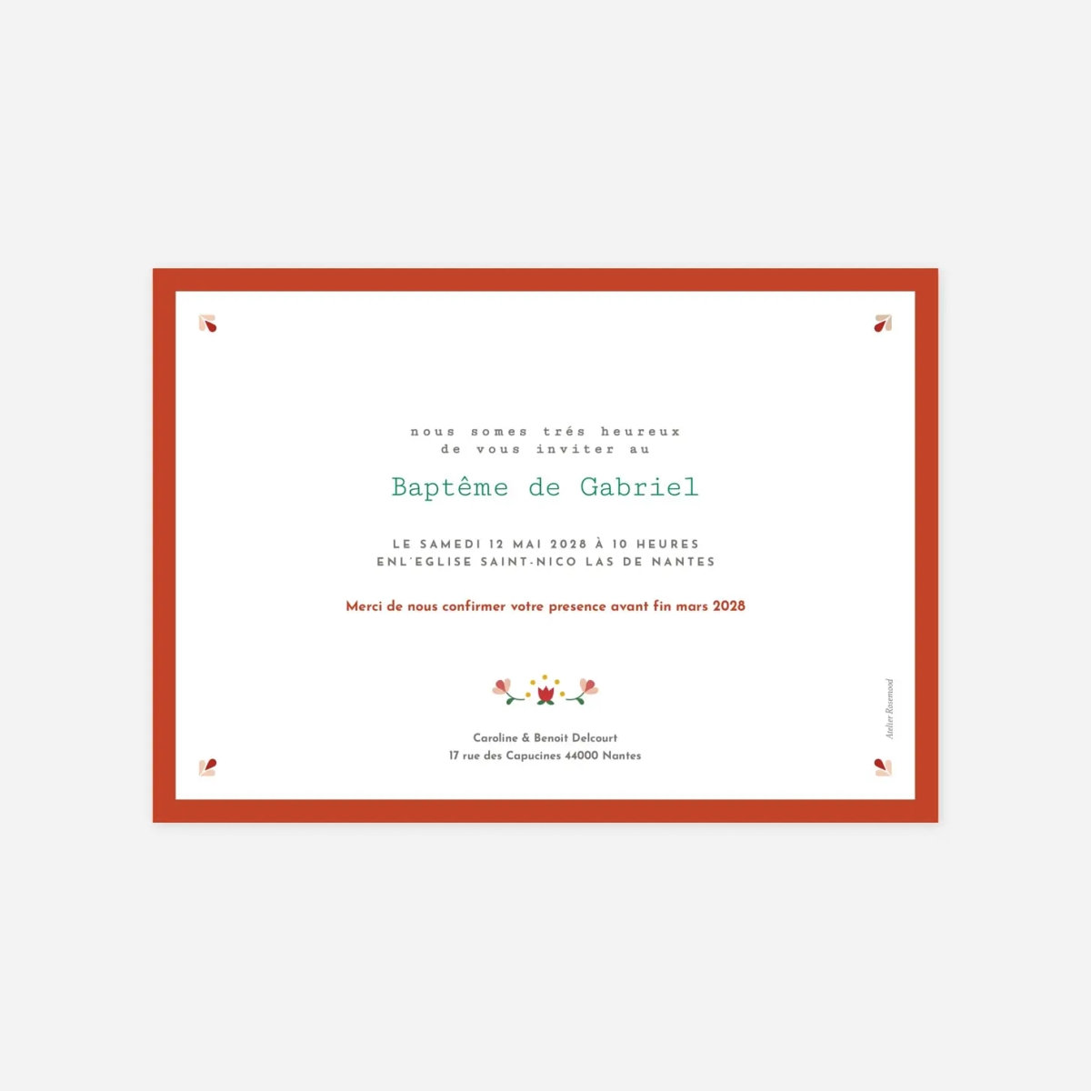 Faire-part baptême Croix folk