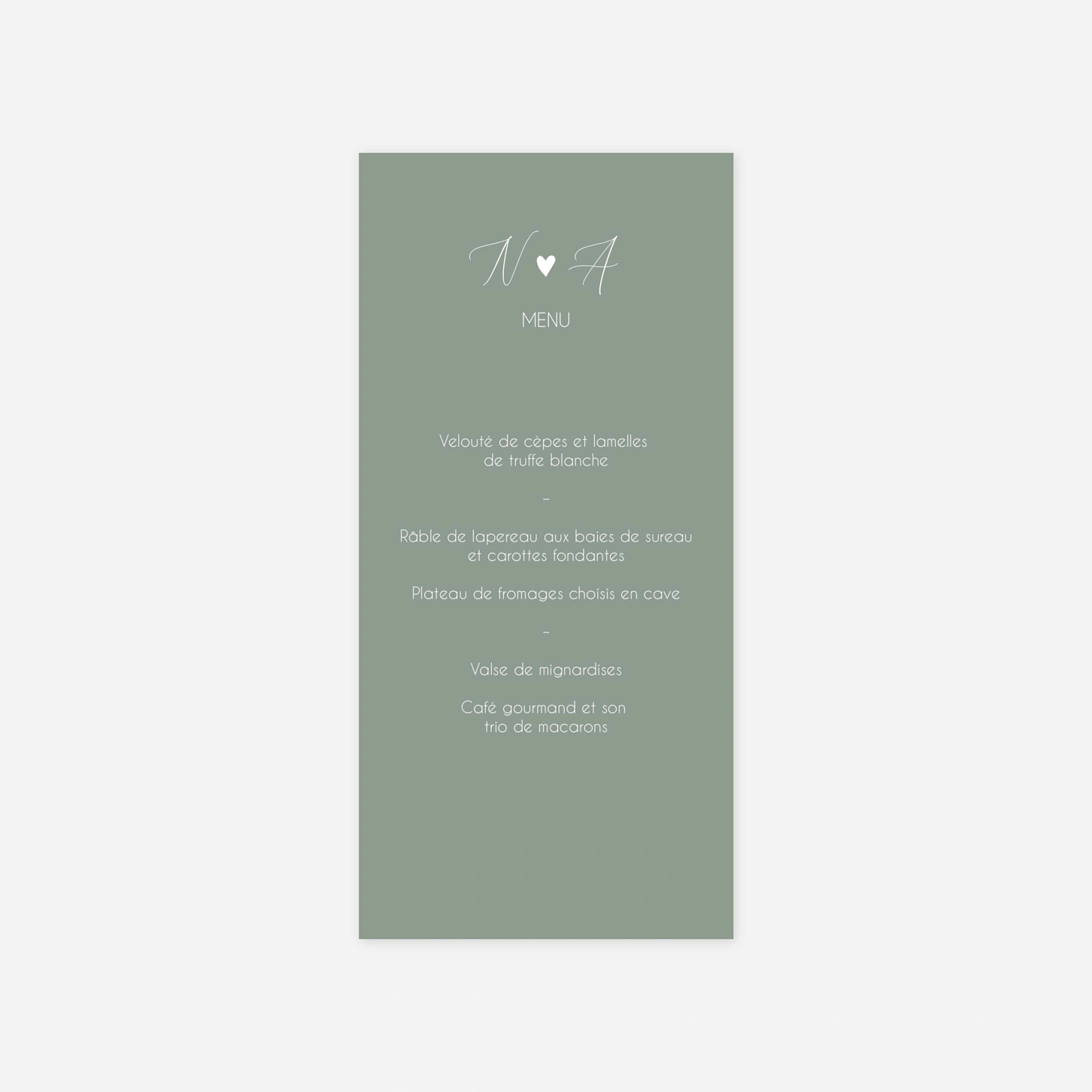 Menu mariage Cœur Sauvage