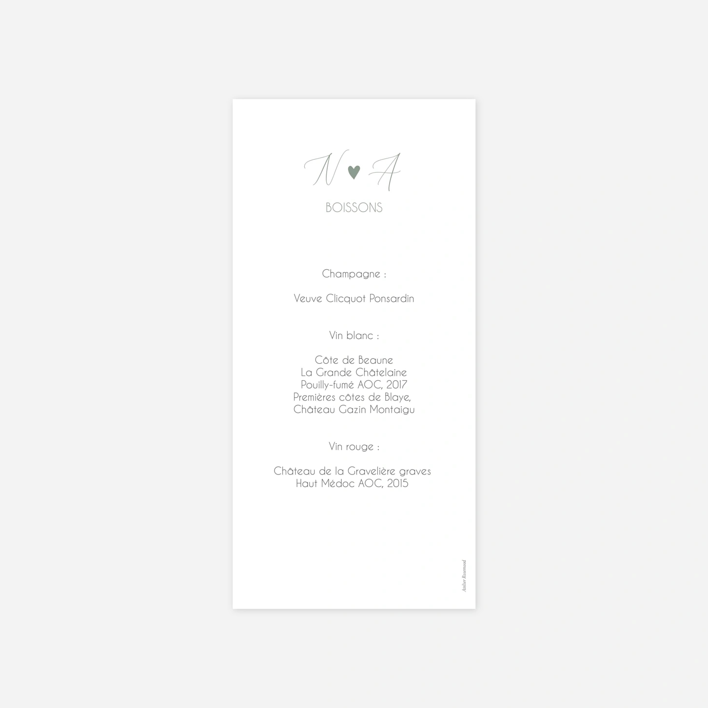 Menu mariage Cœur Sauvage