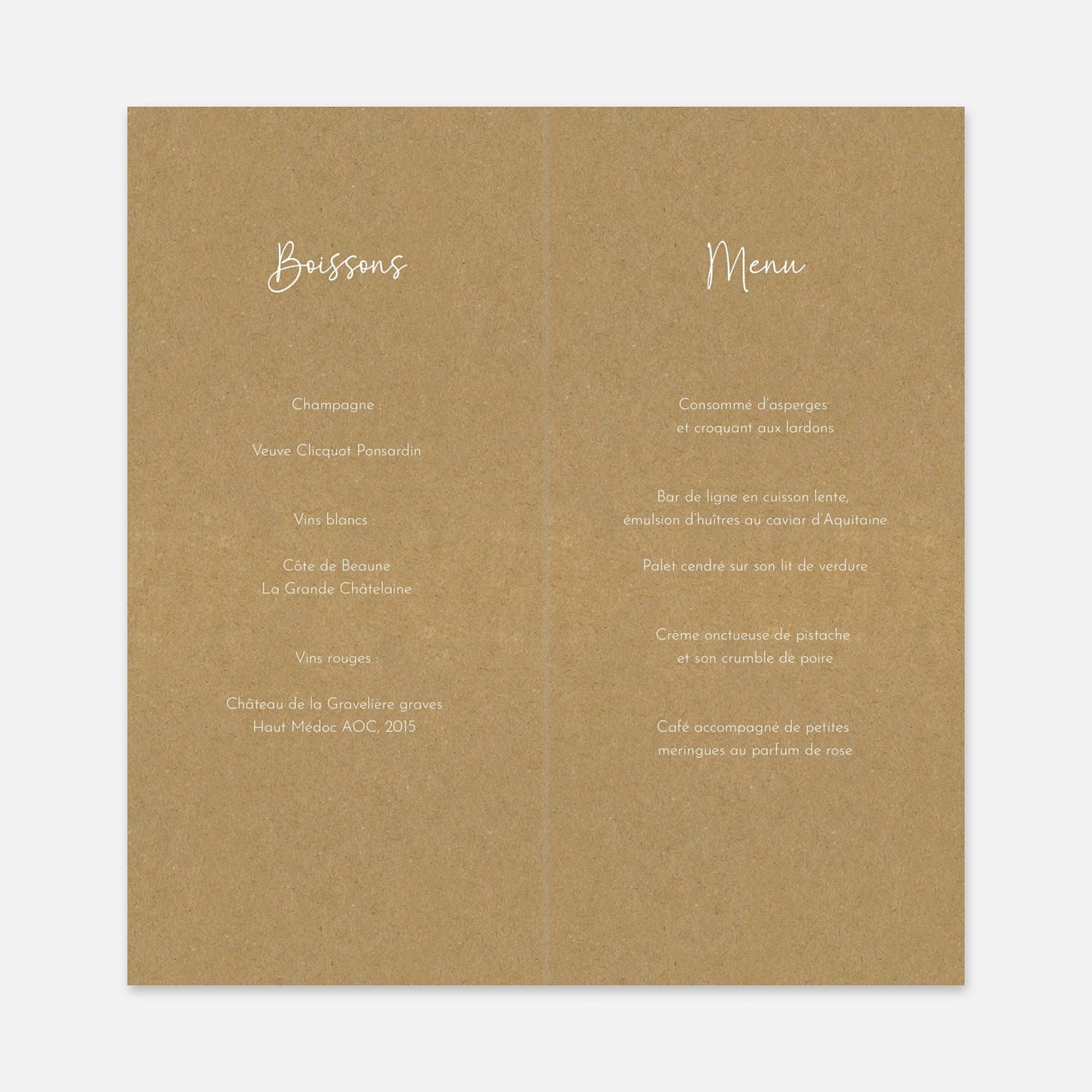 Menu mariage Douces esquisses