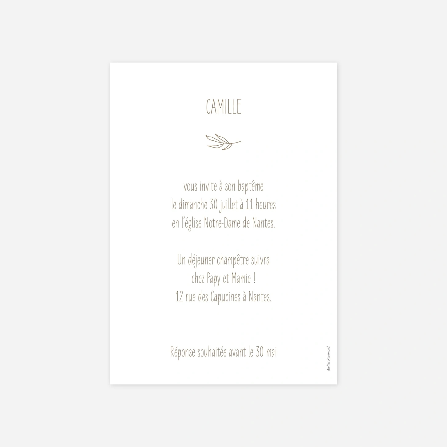 Faire-part baptême Brin d’olivier