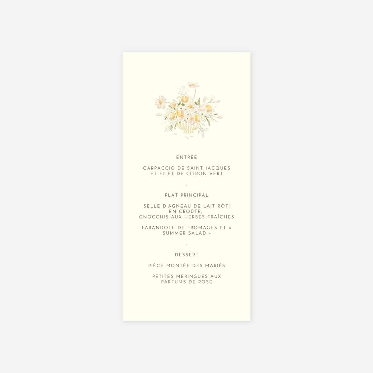 Menu mariage Dolce Amore