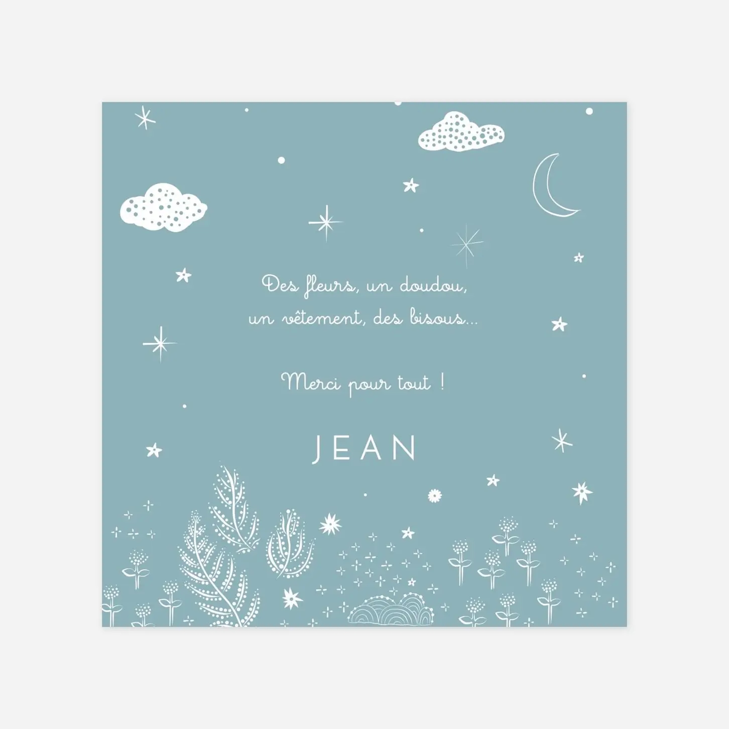 Carte remerciement naissance Merci douceur céleste
