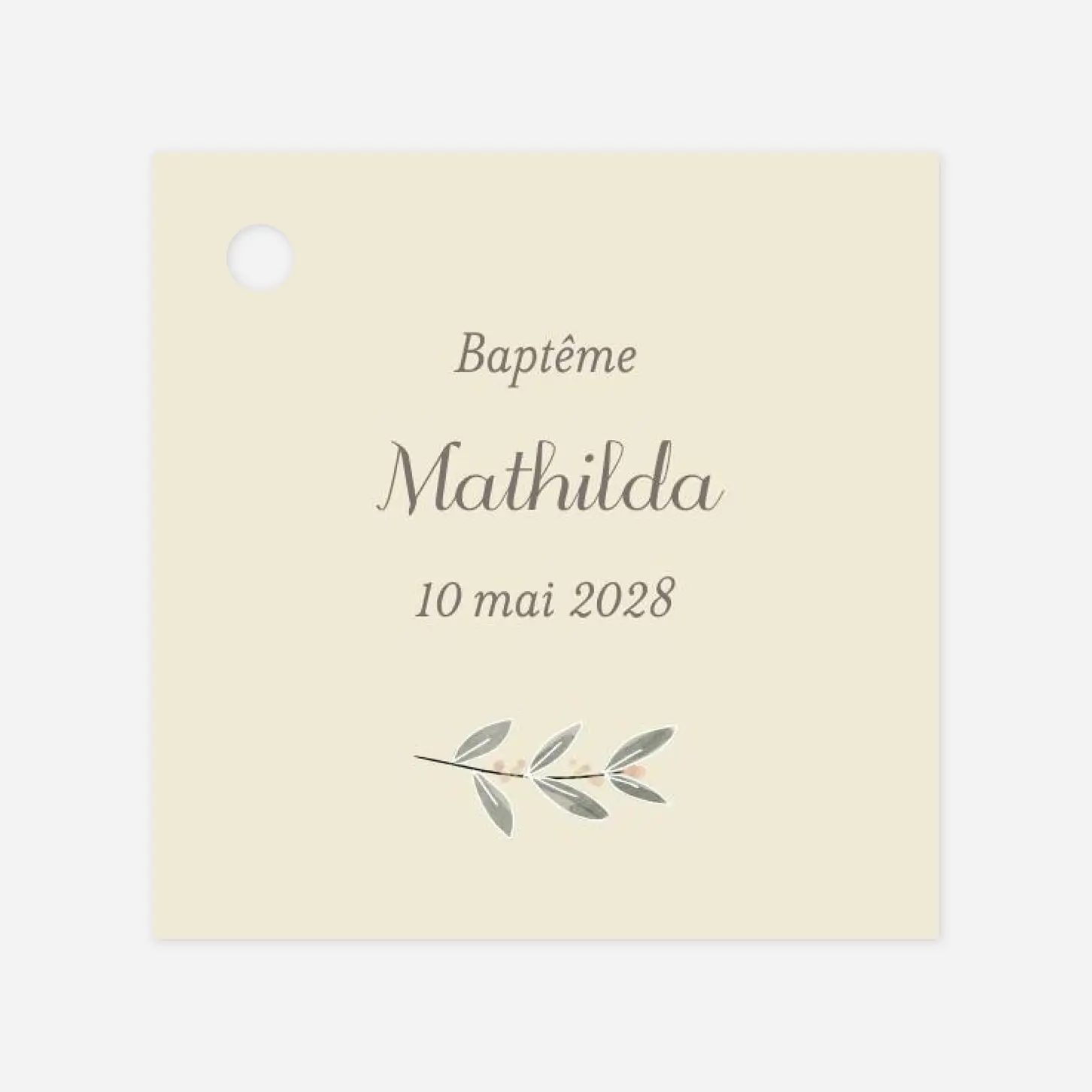 Étiquette baptême Douce lueur