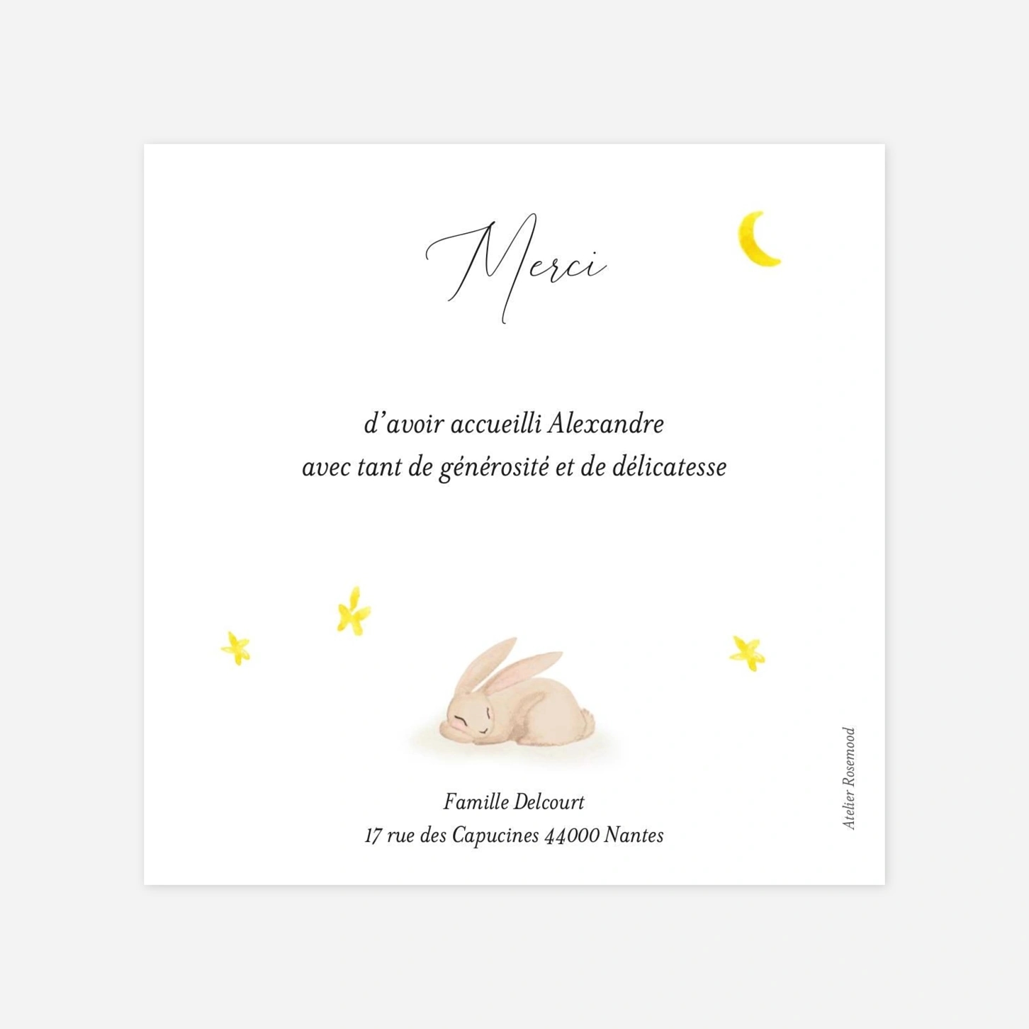 Carte remerciement naissance Douce nuit