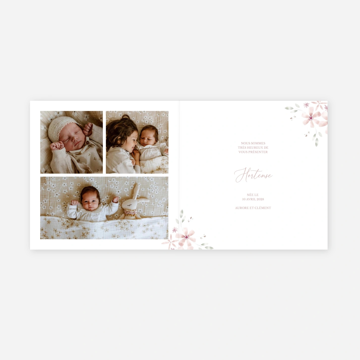 Faire-part naissance Lueur rose