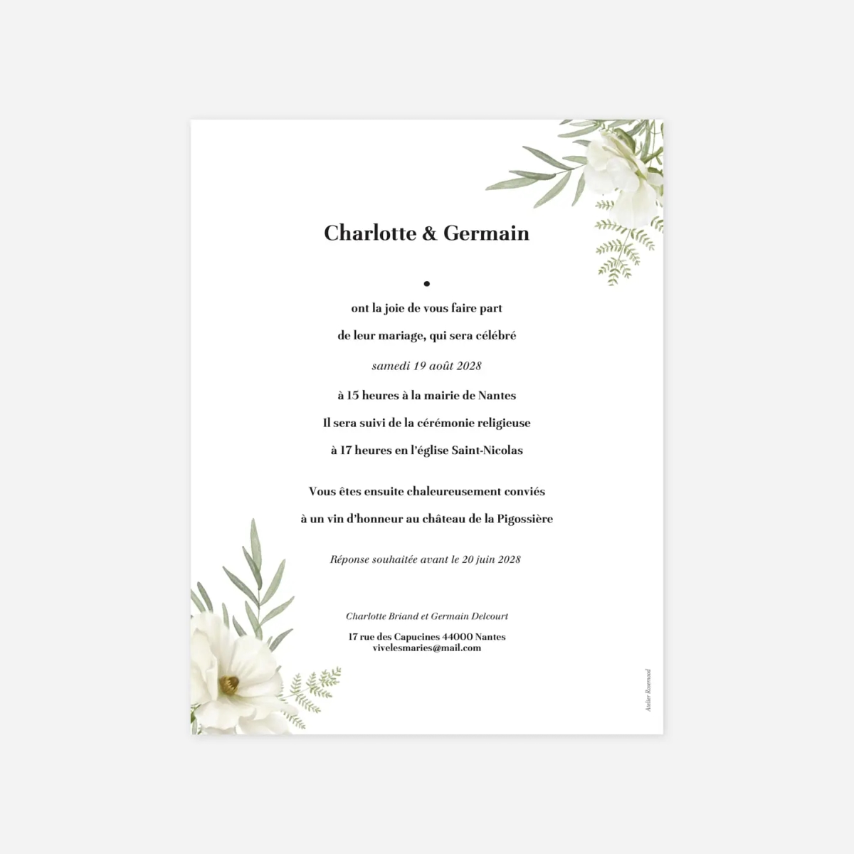 Faire-part mariage Échappée florale