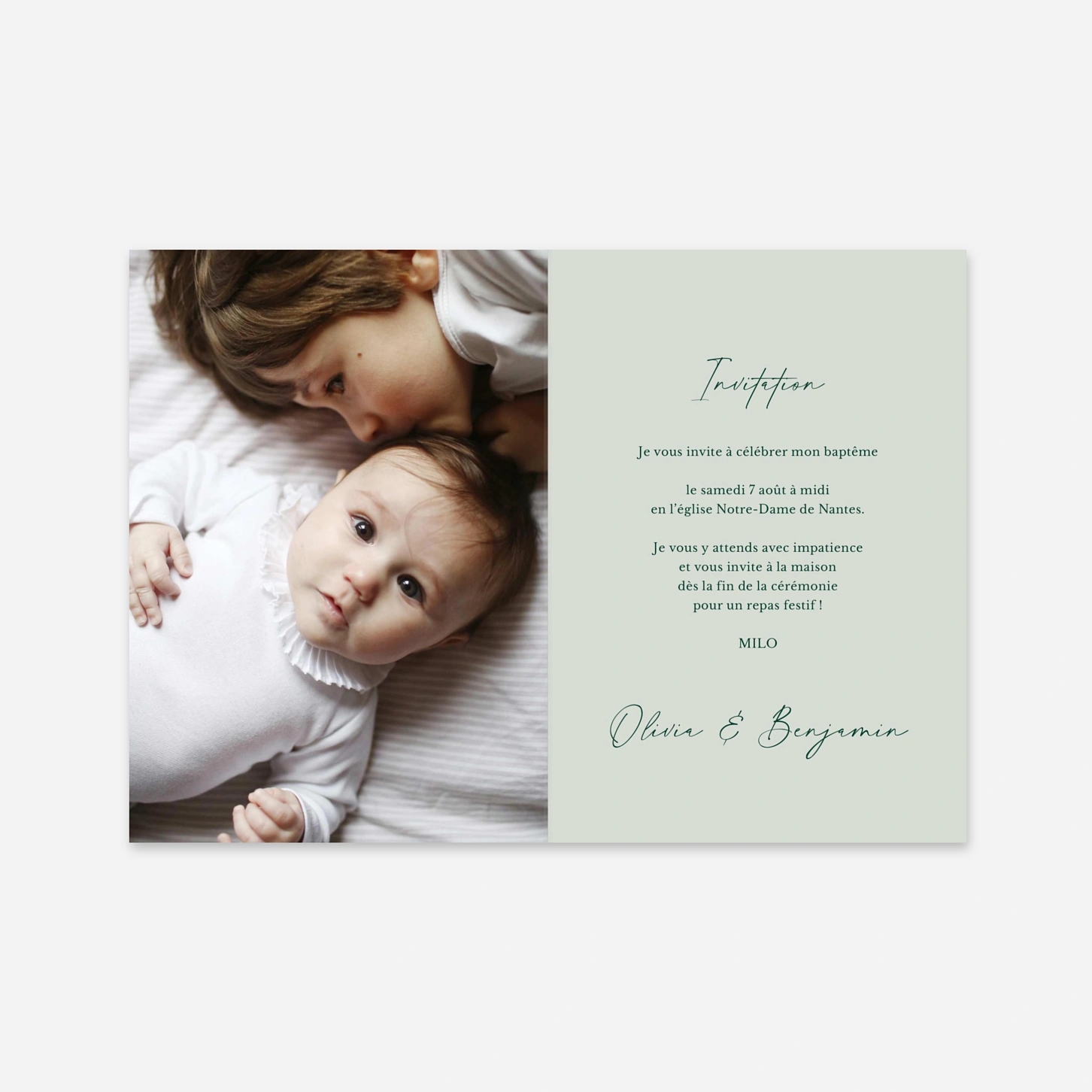 Faire-part baptême Plume céleste