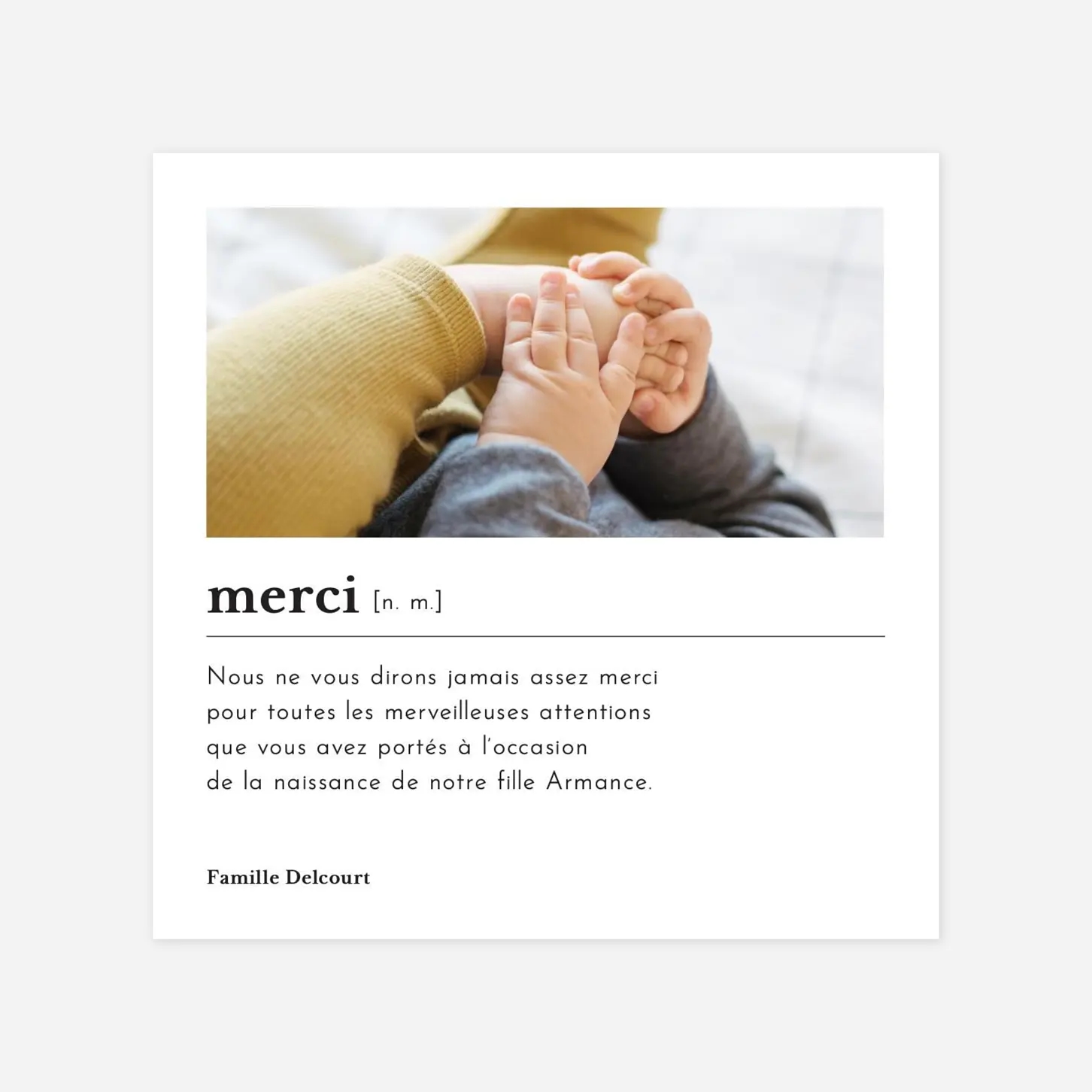 Carte remerciement naissance Édito