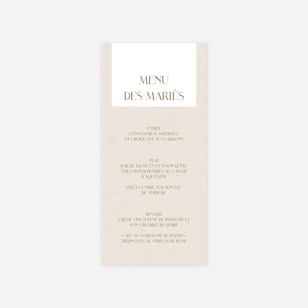 Menu mariage Instant précieux
