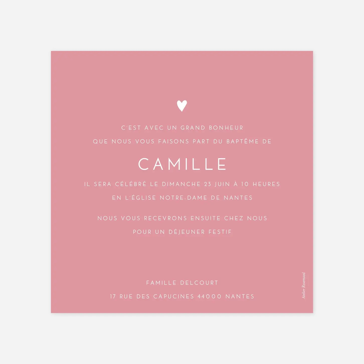 Faire-part baptême Élégant cœur