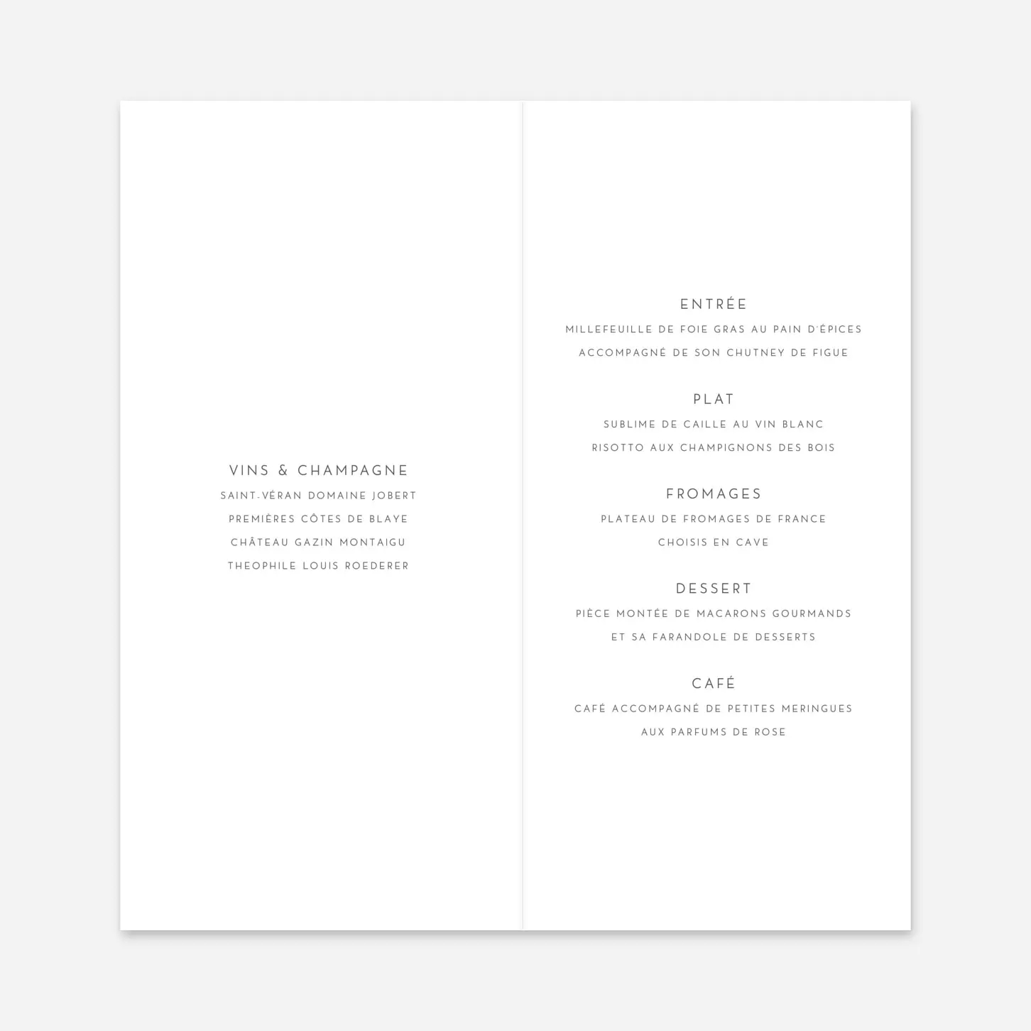 Menu mariage Élégant cœur