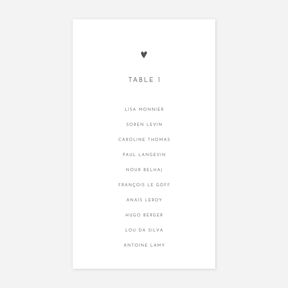 Nom de table mariage Élégant cœur