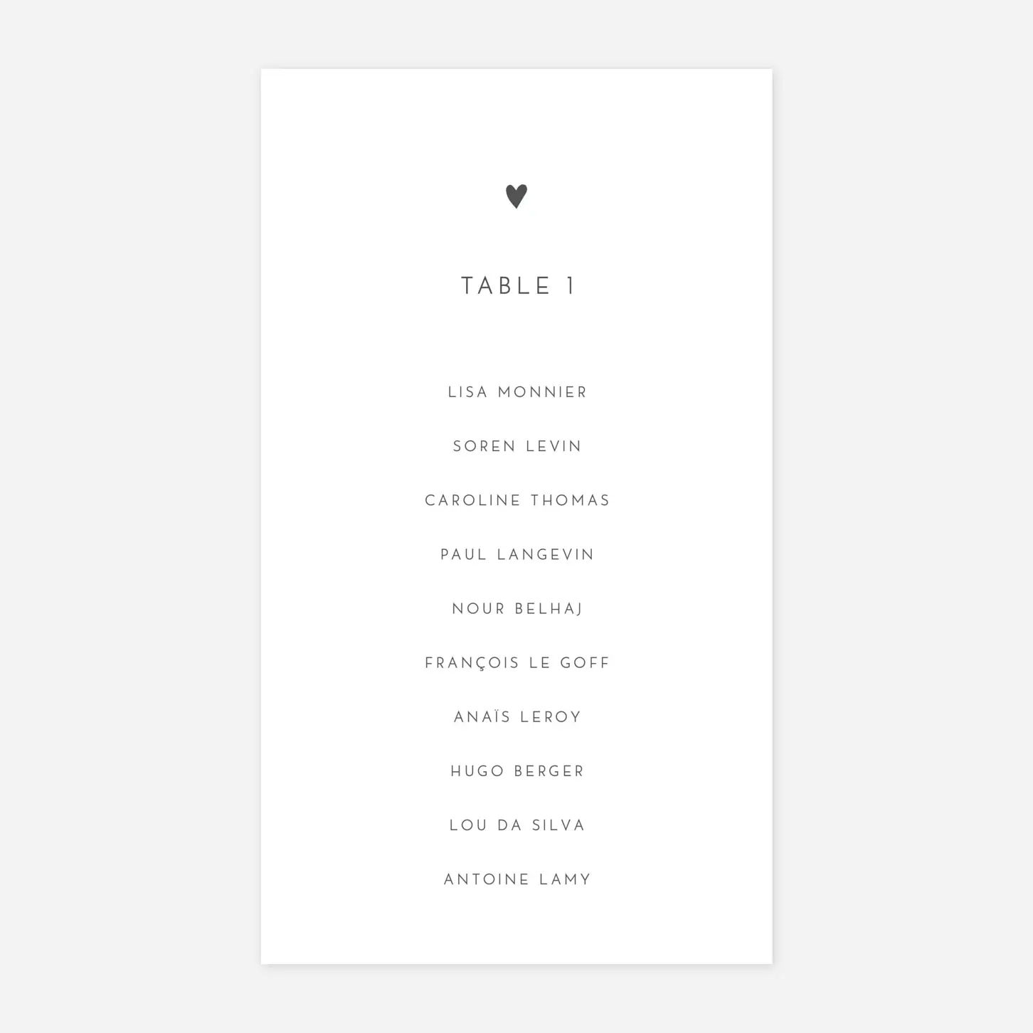 Nom de table mariage Élégant cœur