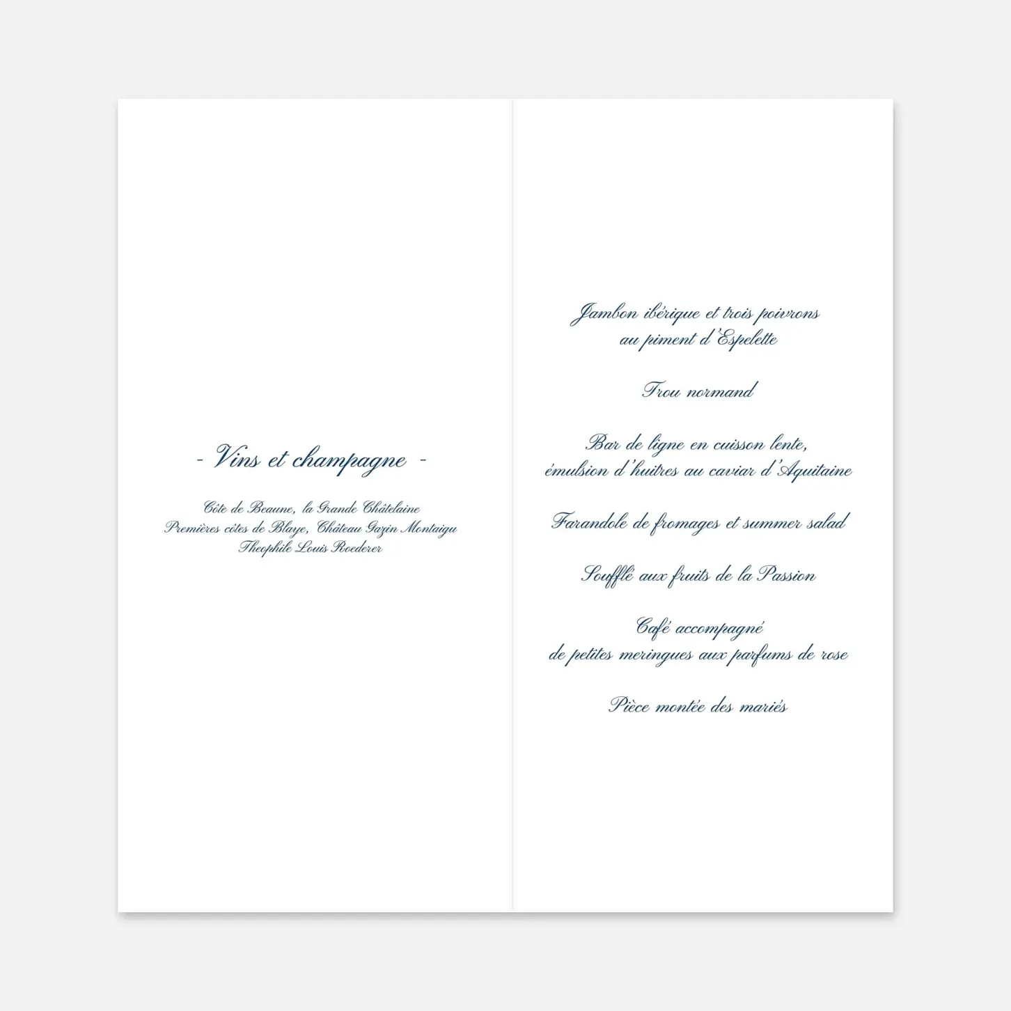 Menu mariage Élégant