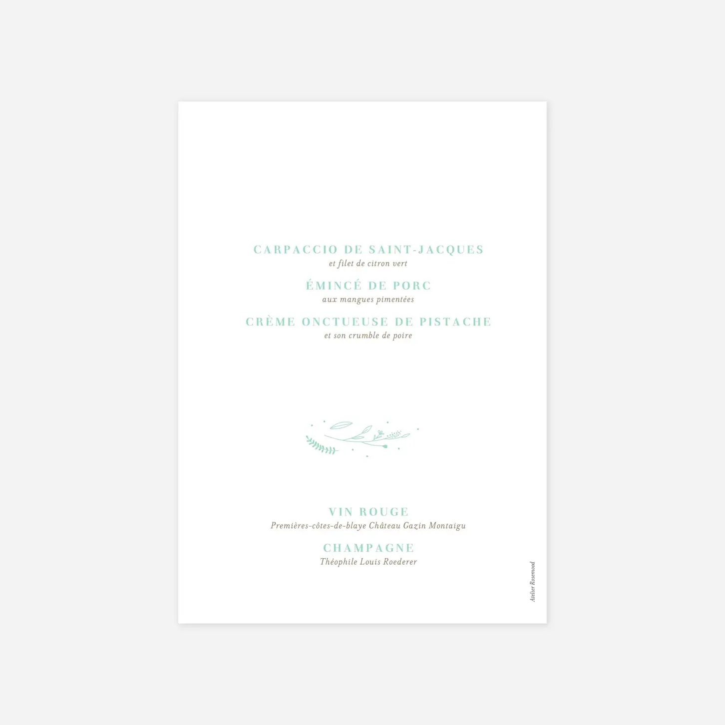 Menu baptême Élégant feuillage