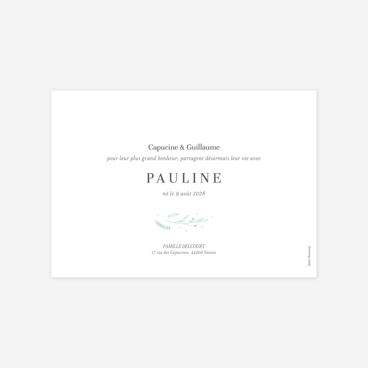 Faire-part naissance Élégant feuillage 3 photos