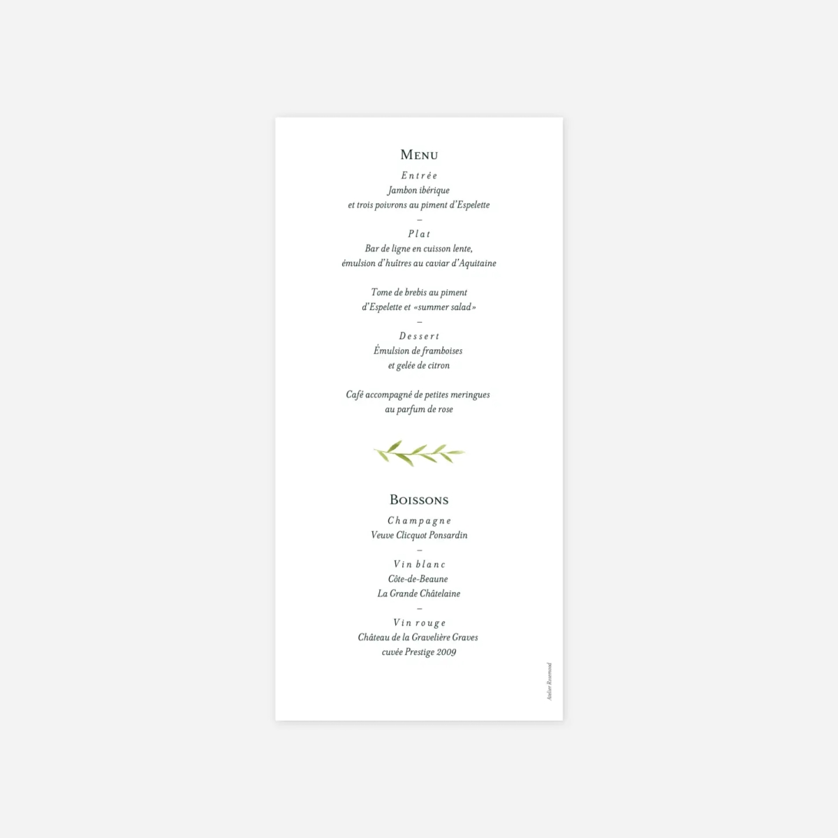 Menu mariage Enchanté