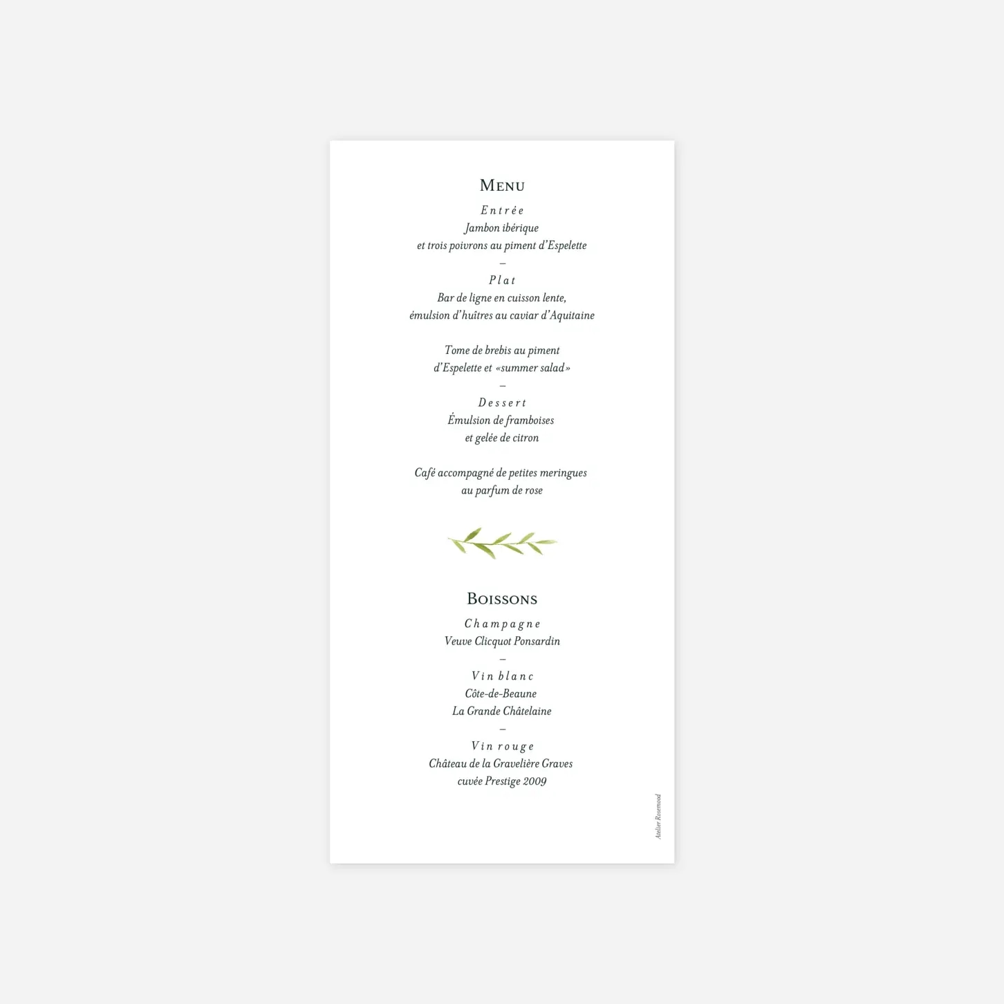 Menu mariage Enchanté