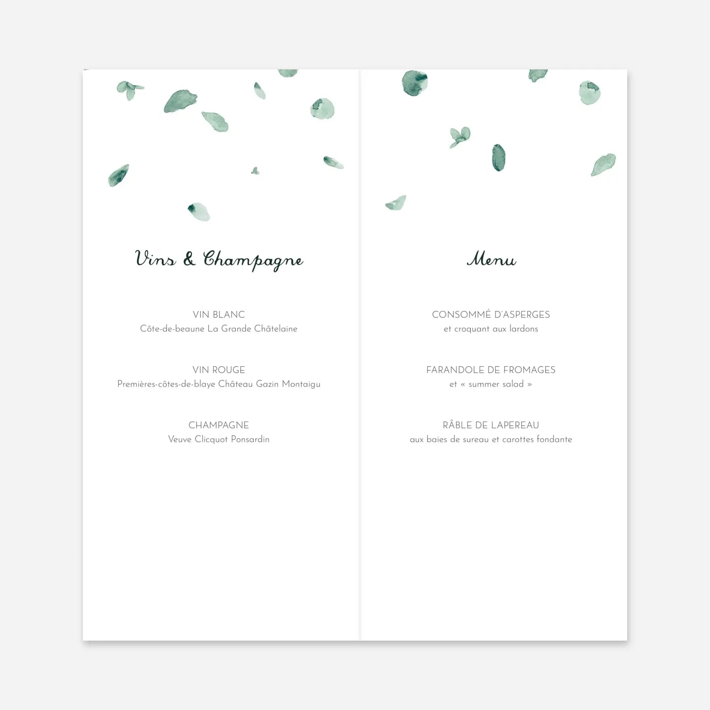 Menu mariage Eucalyptus