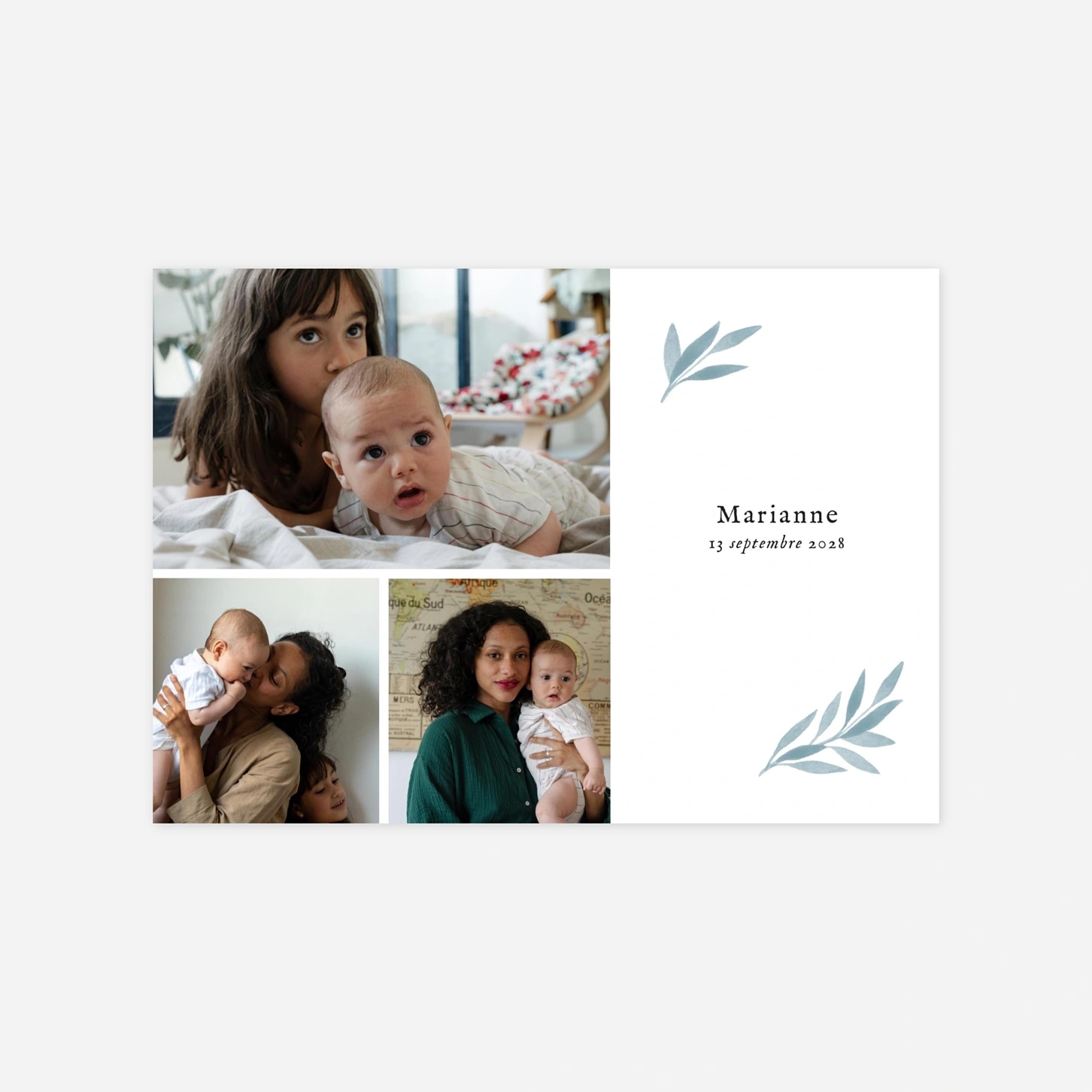 Faire-part naissance Feuillage aquarelle