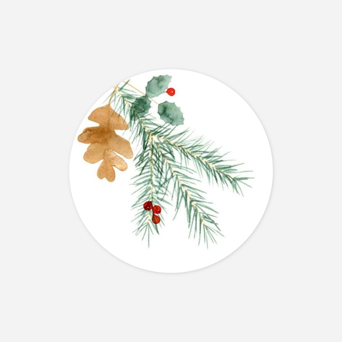Étiquette cadeau Noël Feuillage aquarelle