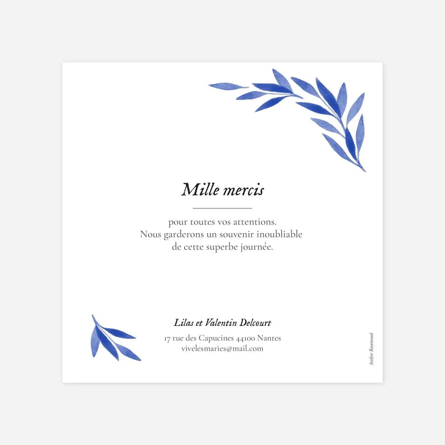 Carte de remerciements Feuille aquarelle