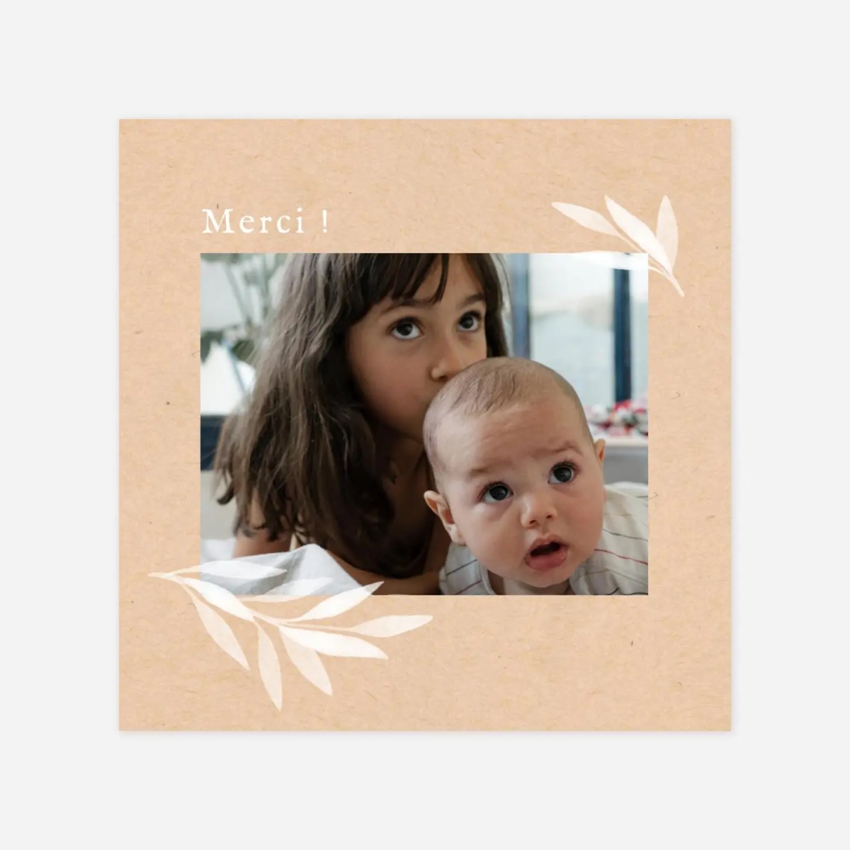 Carte remerciement naissance Feuille aquarelle