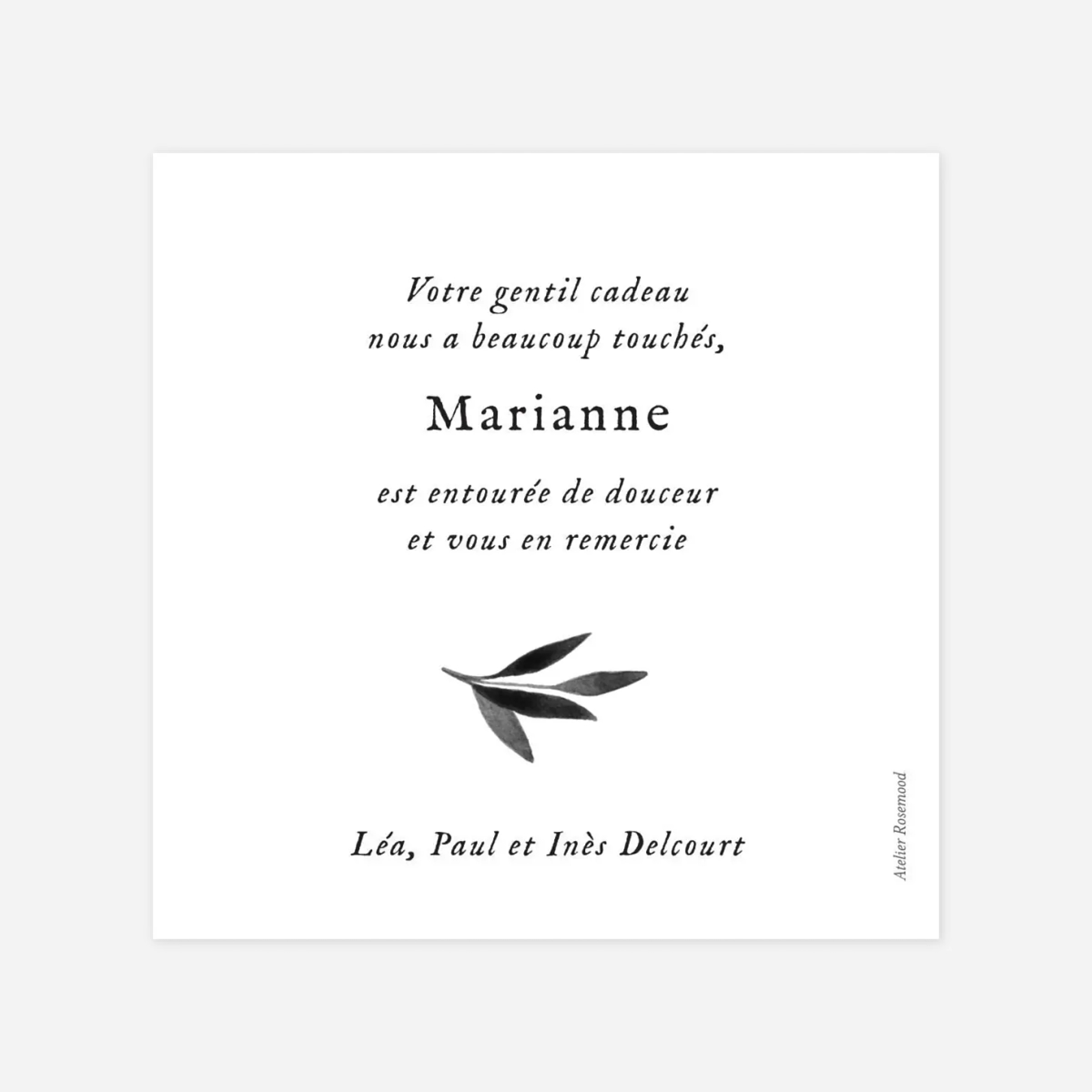 Carte remerciement naissance Feuille aquarelle