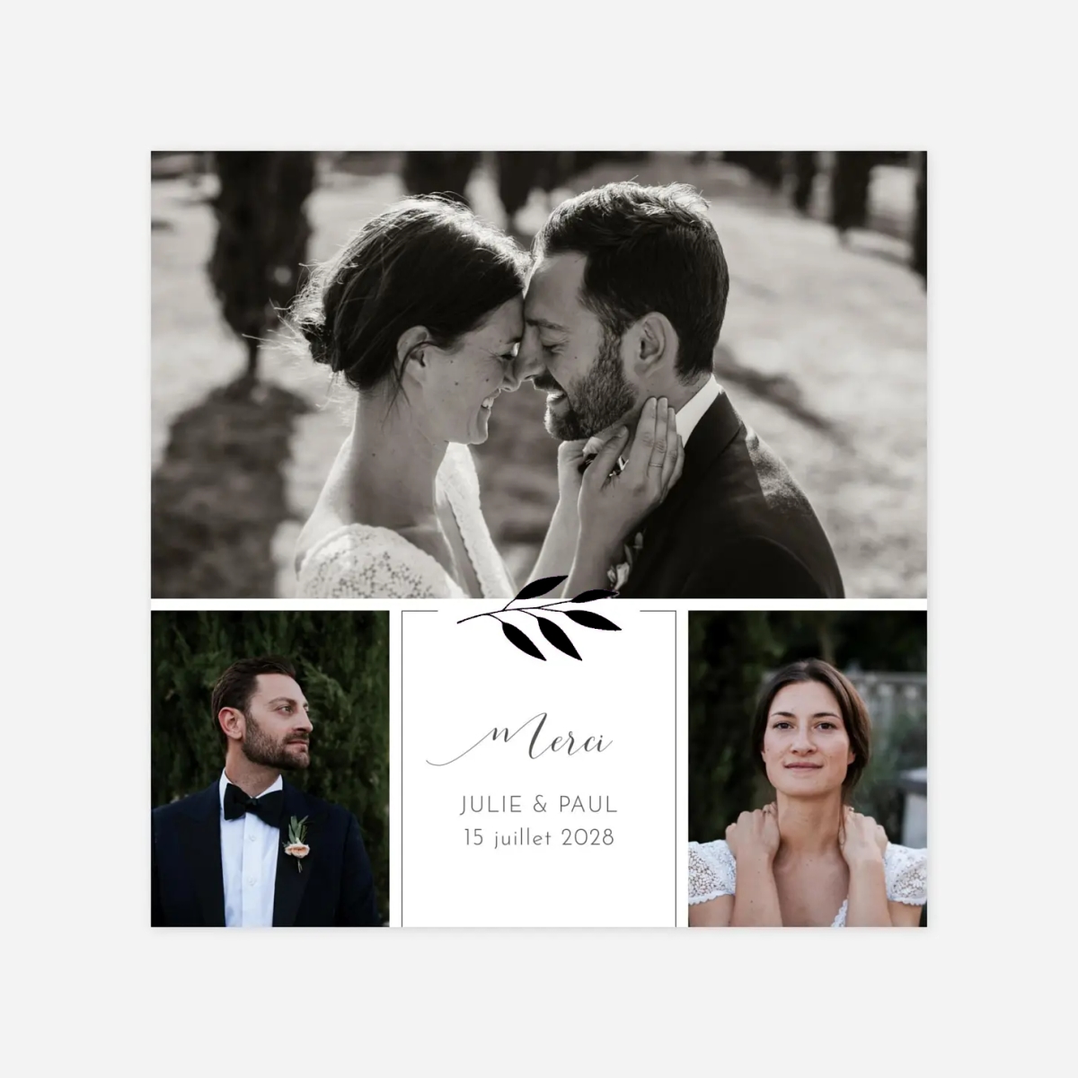 Carte de remerciements Feuille d'or Merci